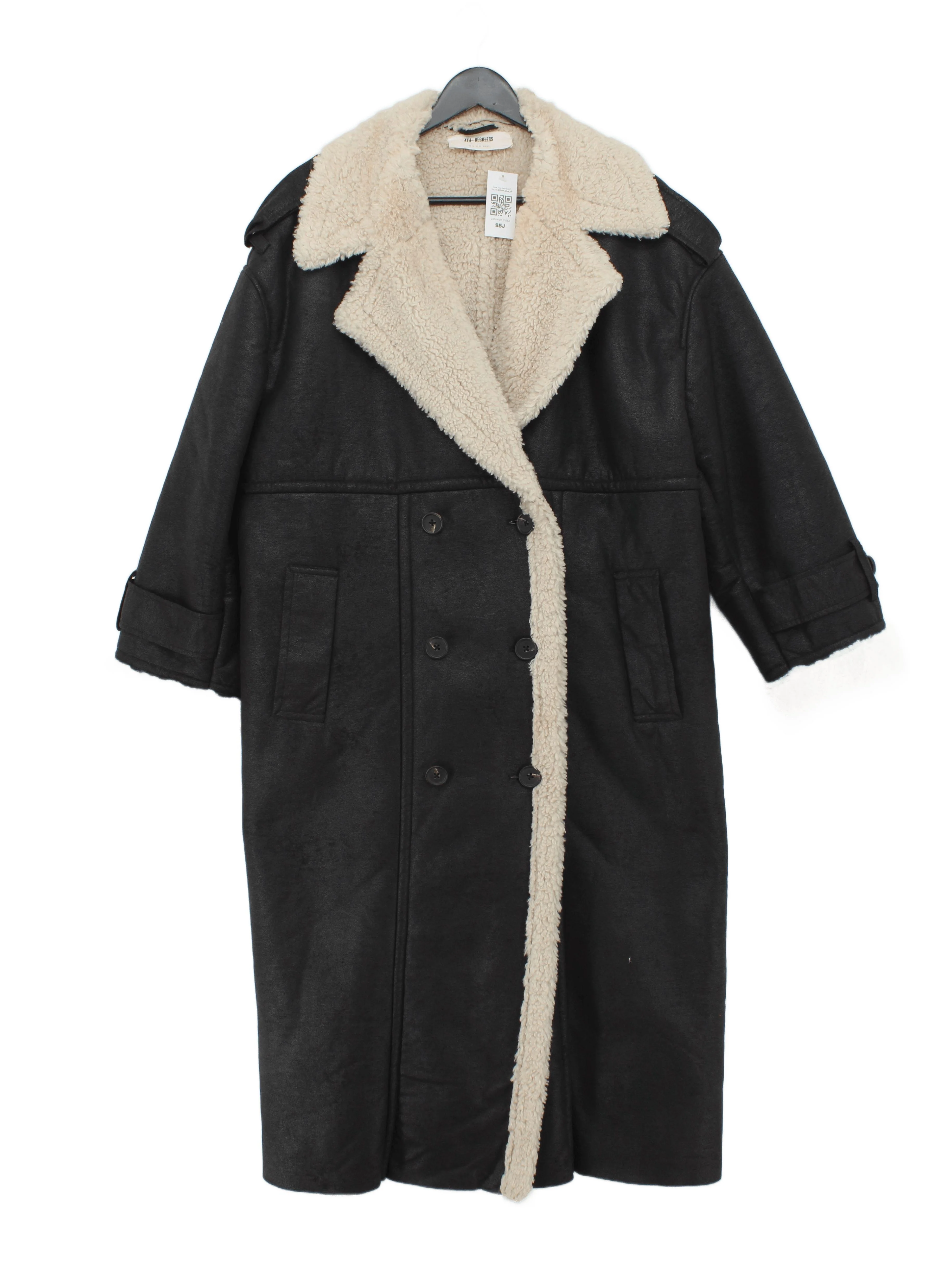 4TH & Reckless Women's Coat UK 14 Black Faux Leather with Polyester Overcoat