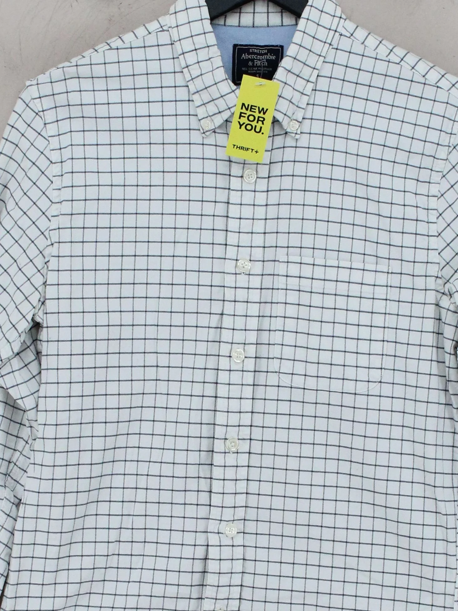 Abercrombie & Fitch Men's Shirt S Blue Checkered Cotton with Elastane Basic - Image 3