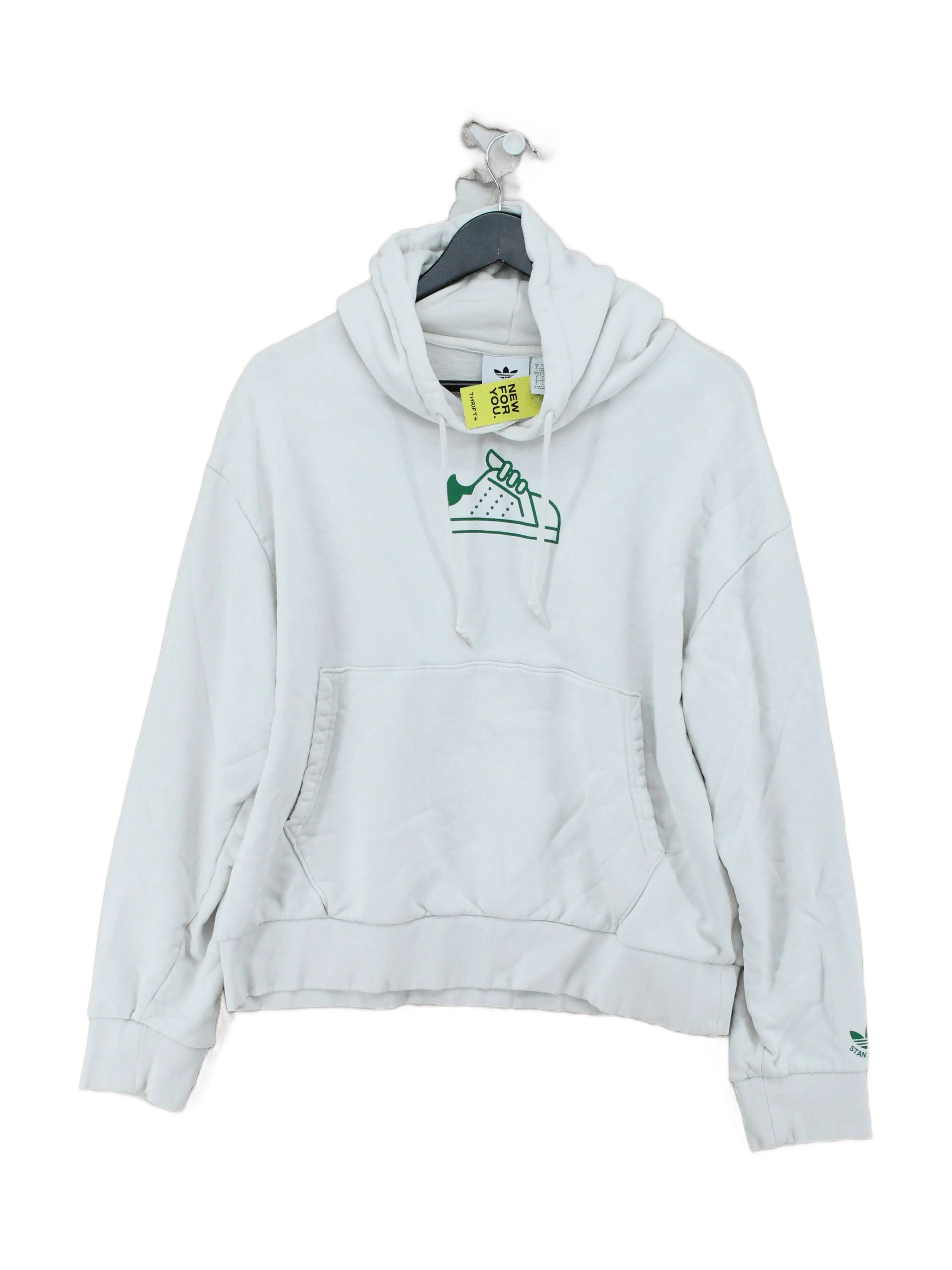 Adidas Women's Hoodie L Cream Graphic 100% Cotton Pullover