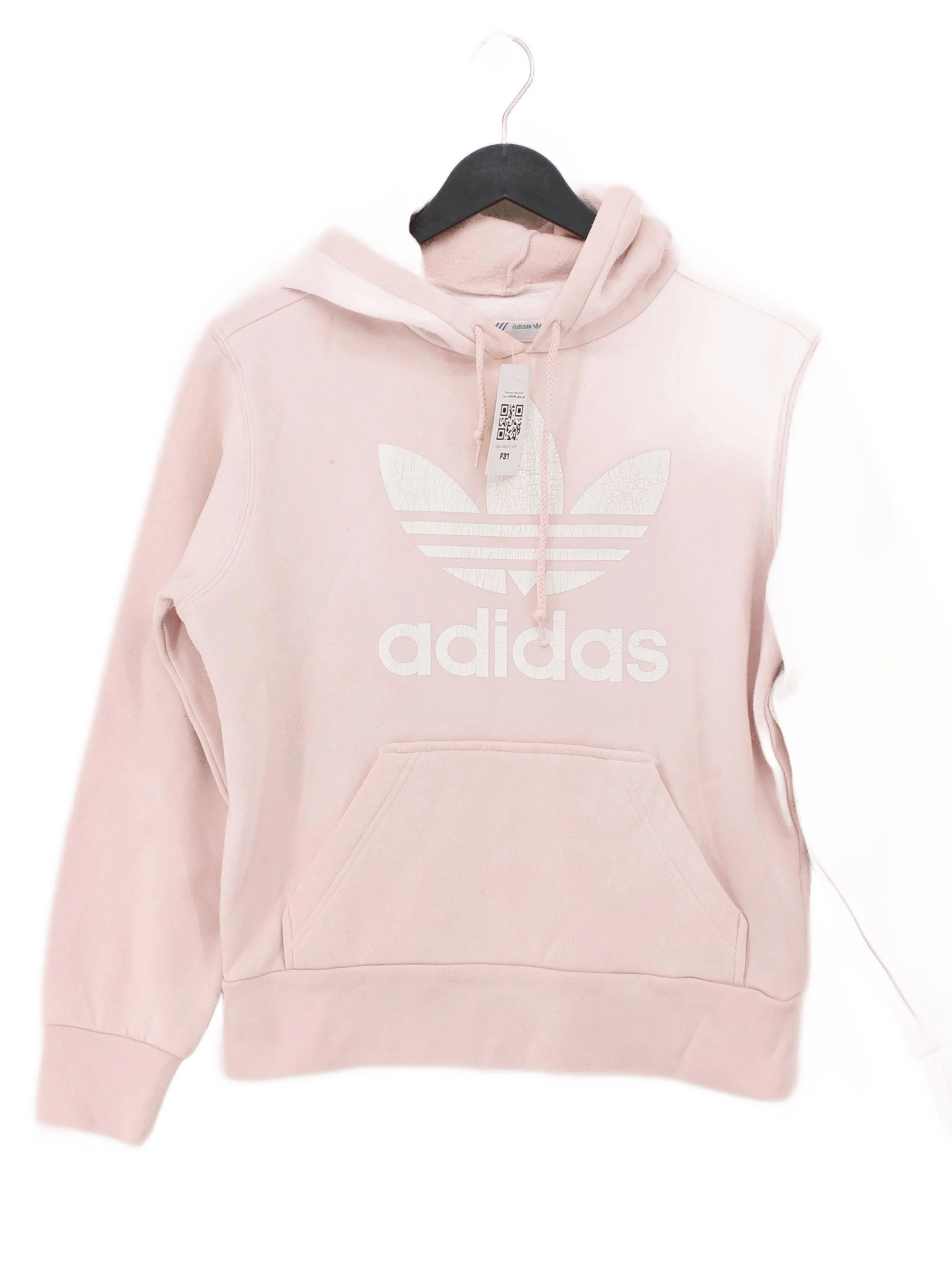 Adidas Women's Hoodie UK 8 Pink Graphic Cotton with Polyester, Elastane Pullover