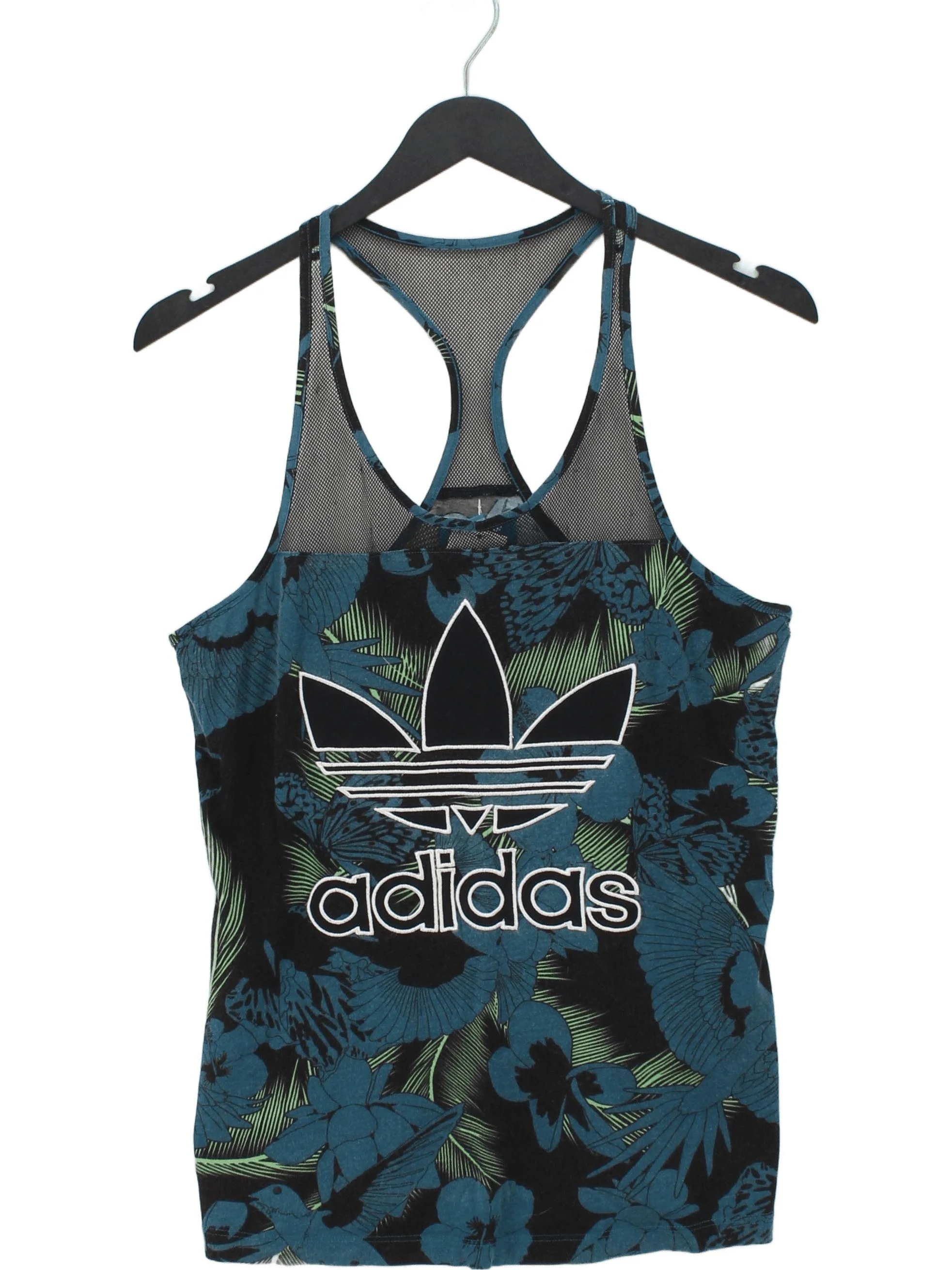 Adidas Women's T-Shirt UK 14 Black Floral Cotton with Polyester Sleeveless Basic