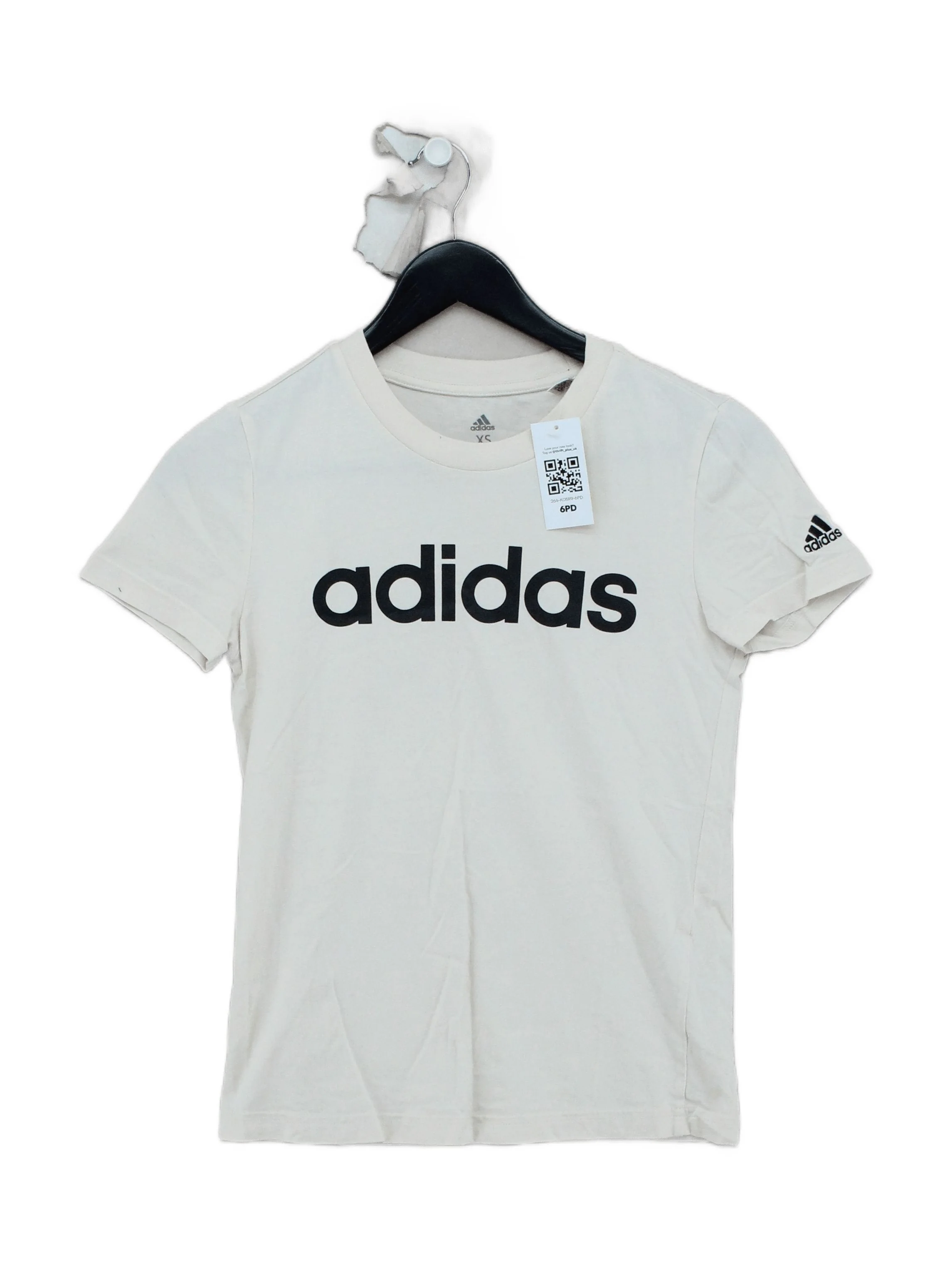 Adidas Women's T-Shirt XS Cream 100% Cotton Short Sleeve Round Neck Basic