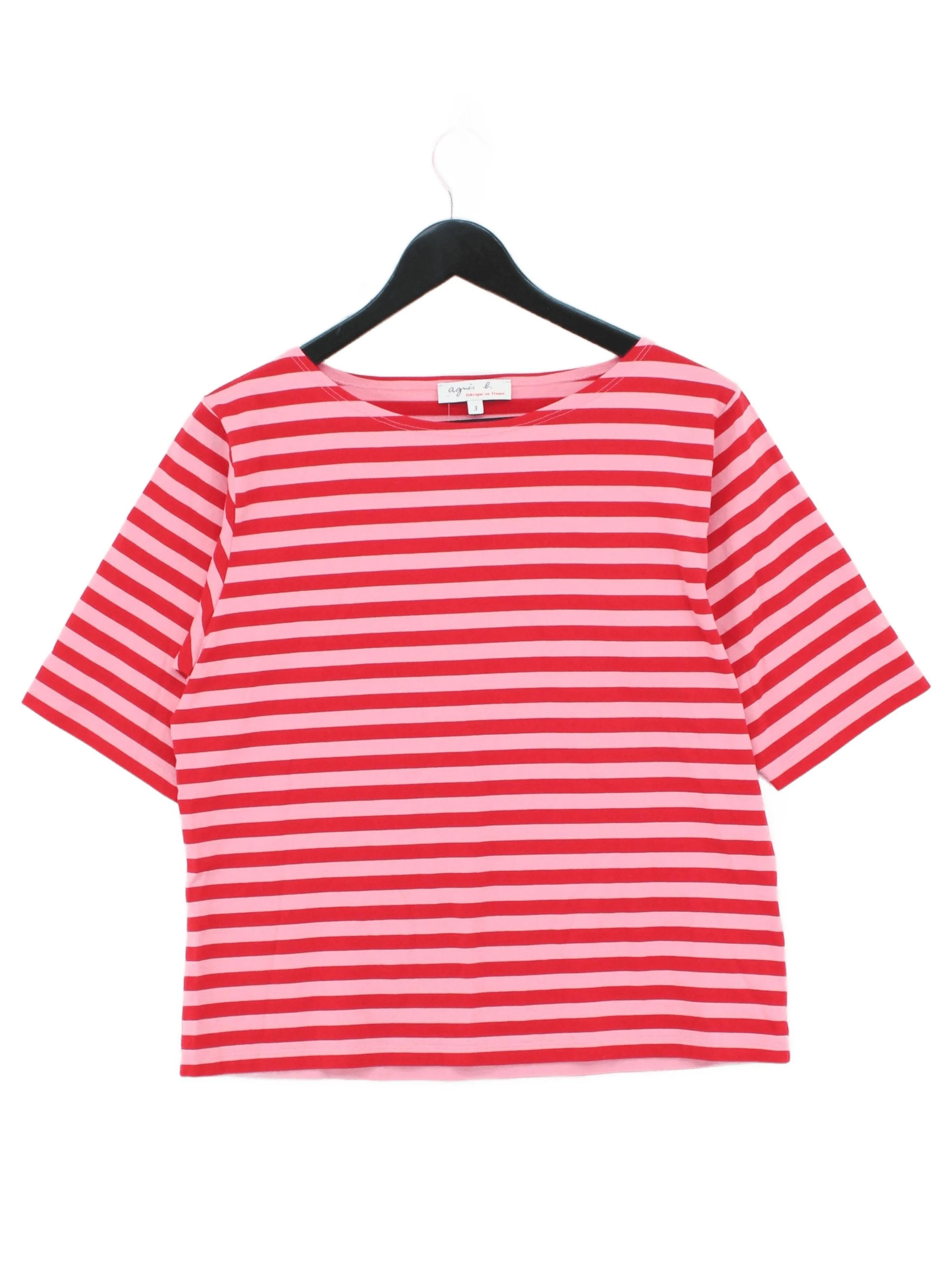 Agnès B. Women's T-Shirt M Red Striped 100% Cotton Short Sleeve Round Neck Basic