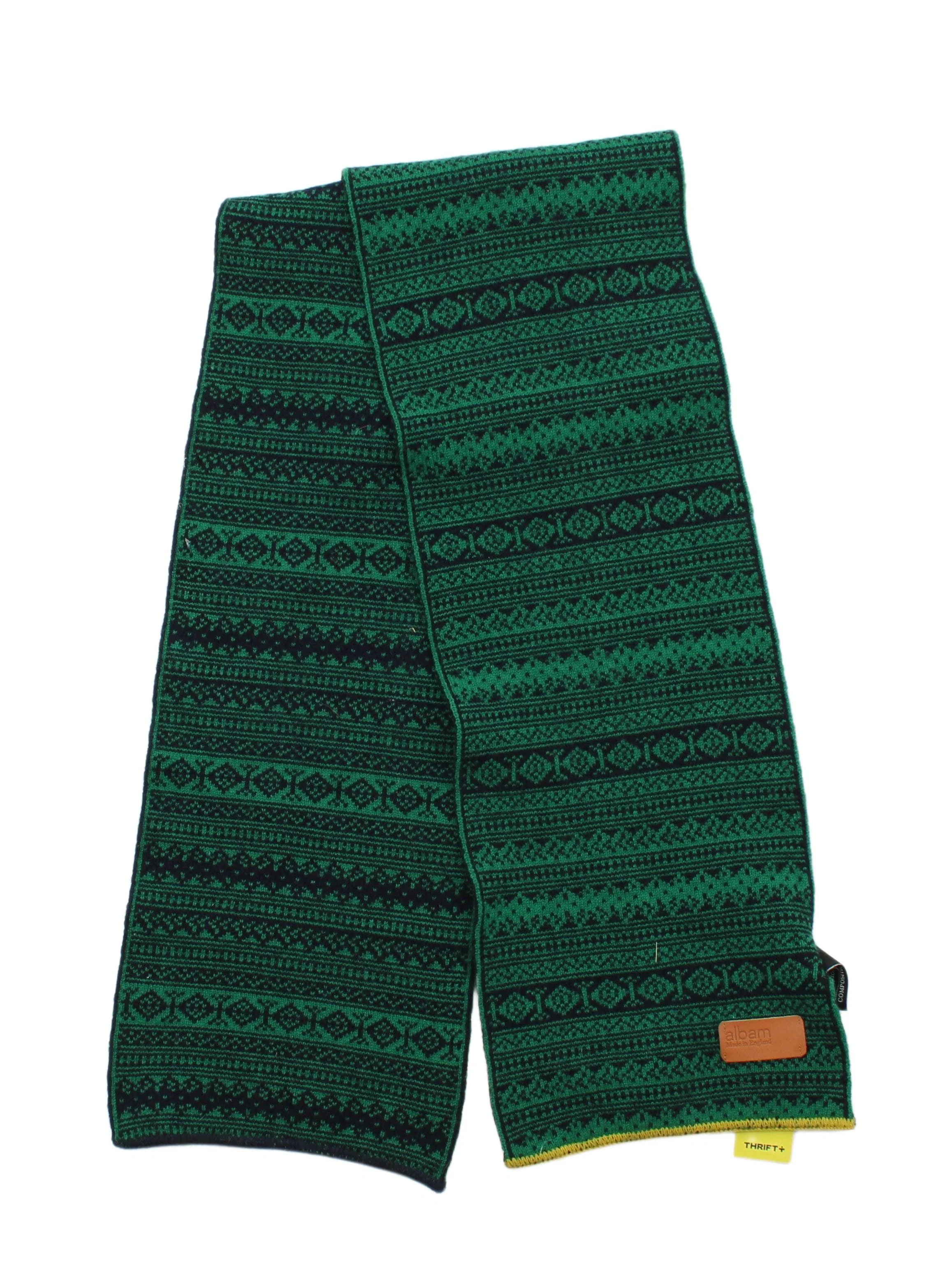Albam Men's Scarf Green Geometric 100% Wool Scarf