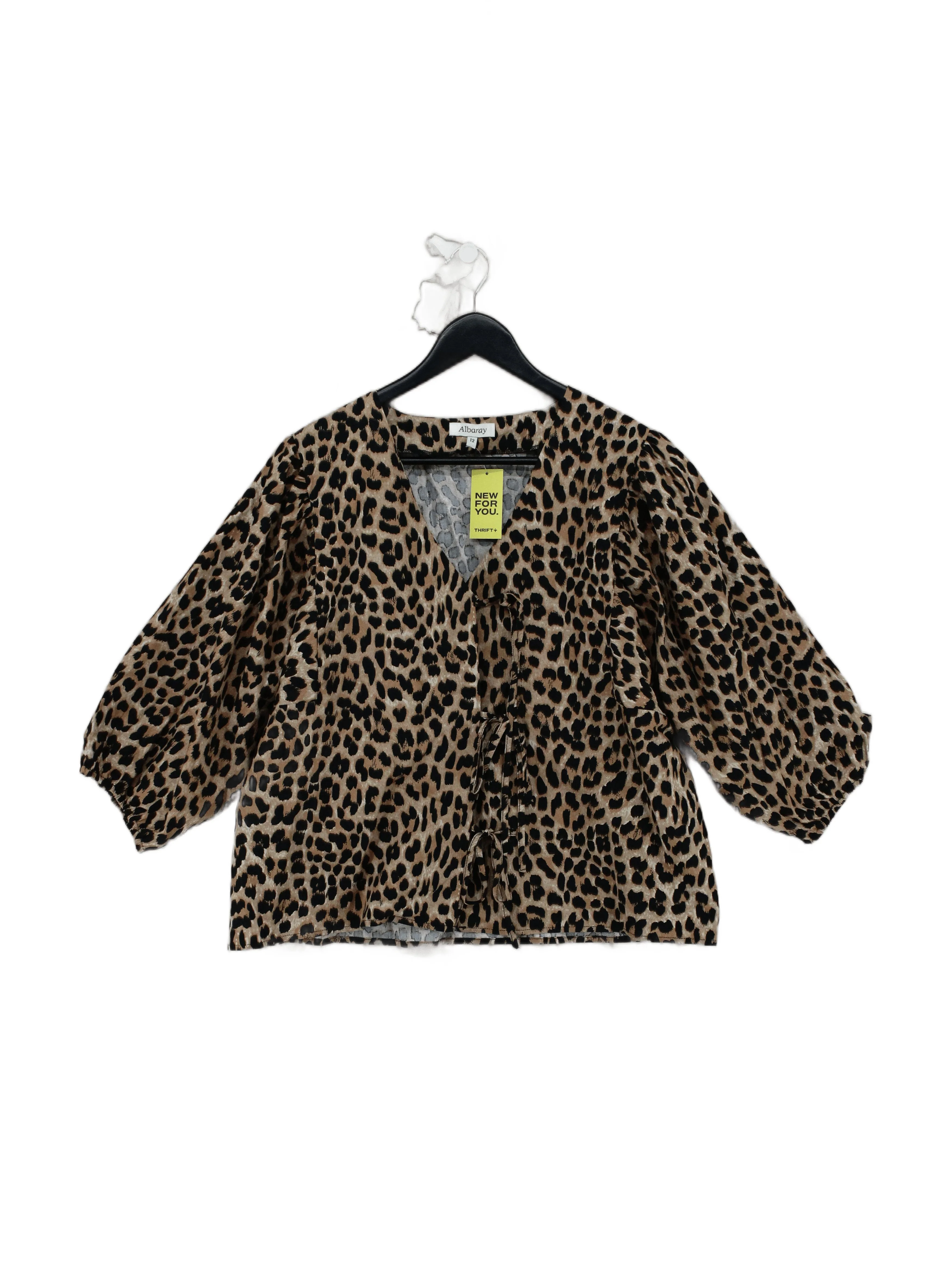 Albaray Women's Top UK 12 Multi Animal Print 100% Cotton 3/4 Sleeve V-Neck Basic