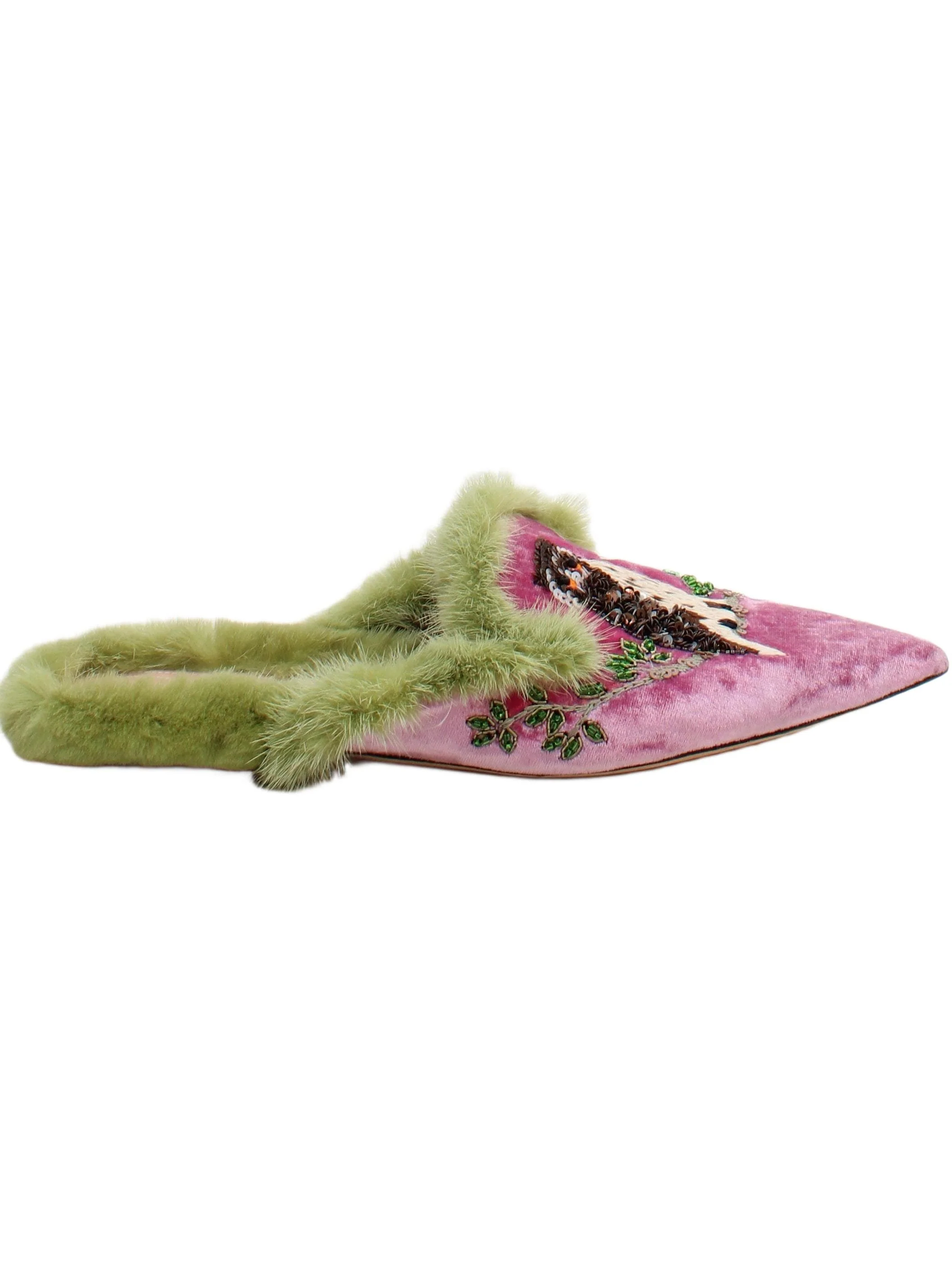 Alberta Ferretti Women's Flat Shoes UK 4 Pink Other with Animal Fur Loafer