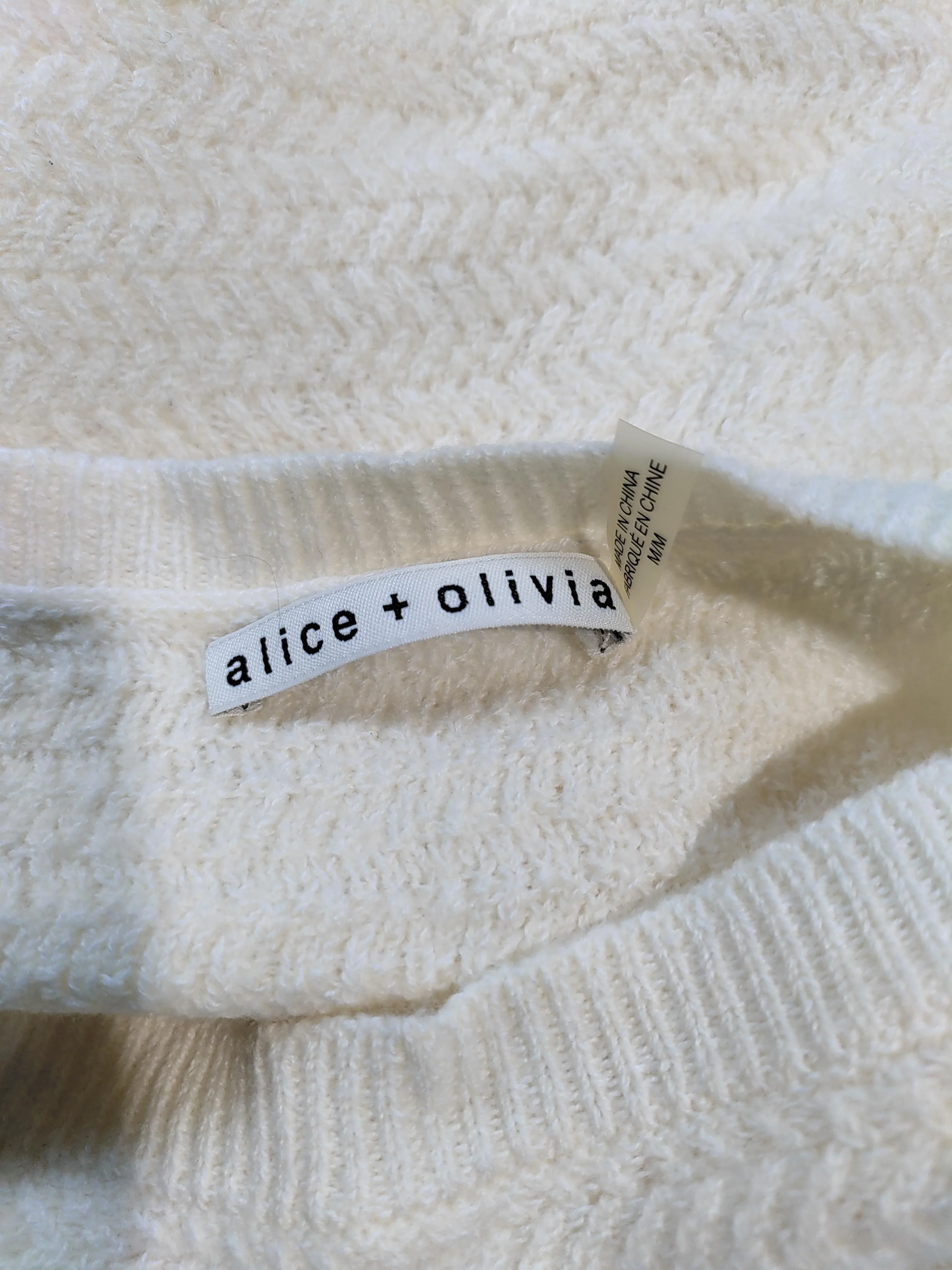 Alice + Olivia Women's Jumper M Cream Wool with Cotton, Nylon Pullover - Image 6