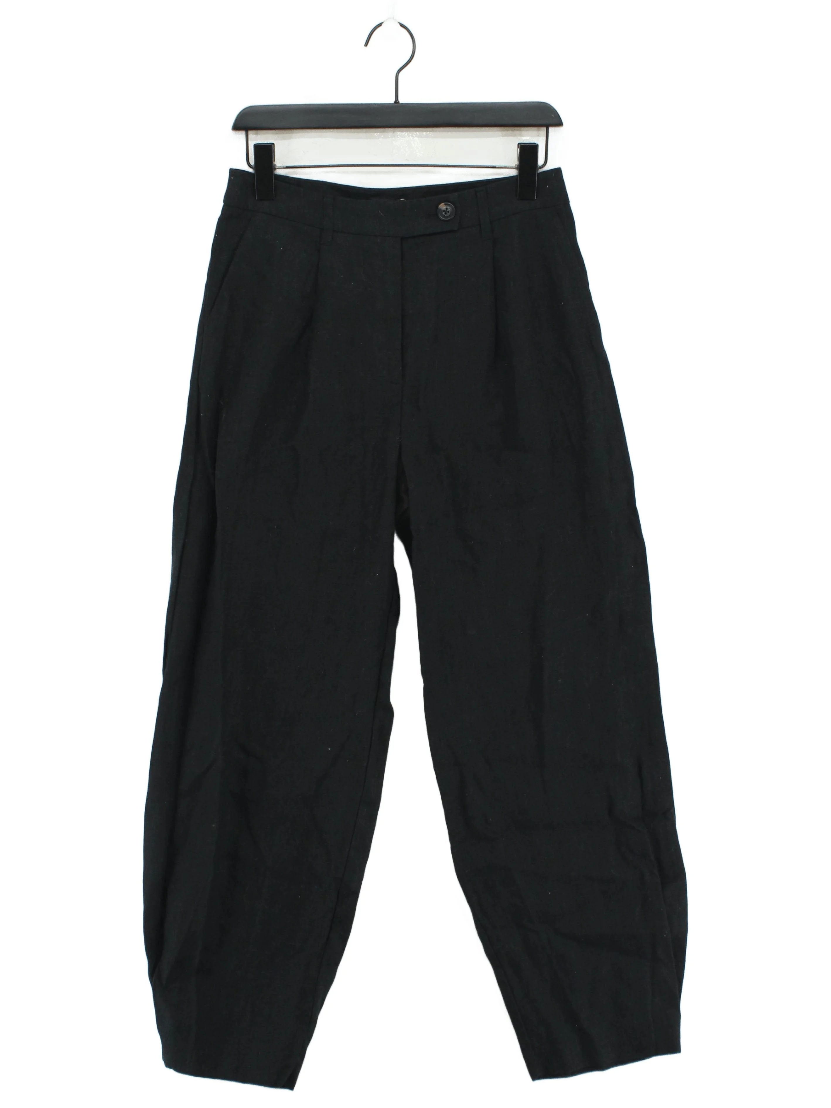 Aligne Women's Trousers UK 10 Black 100% Linen Wide-Leg Chino
