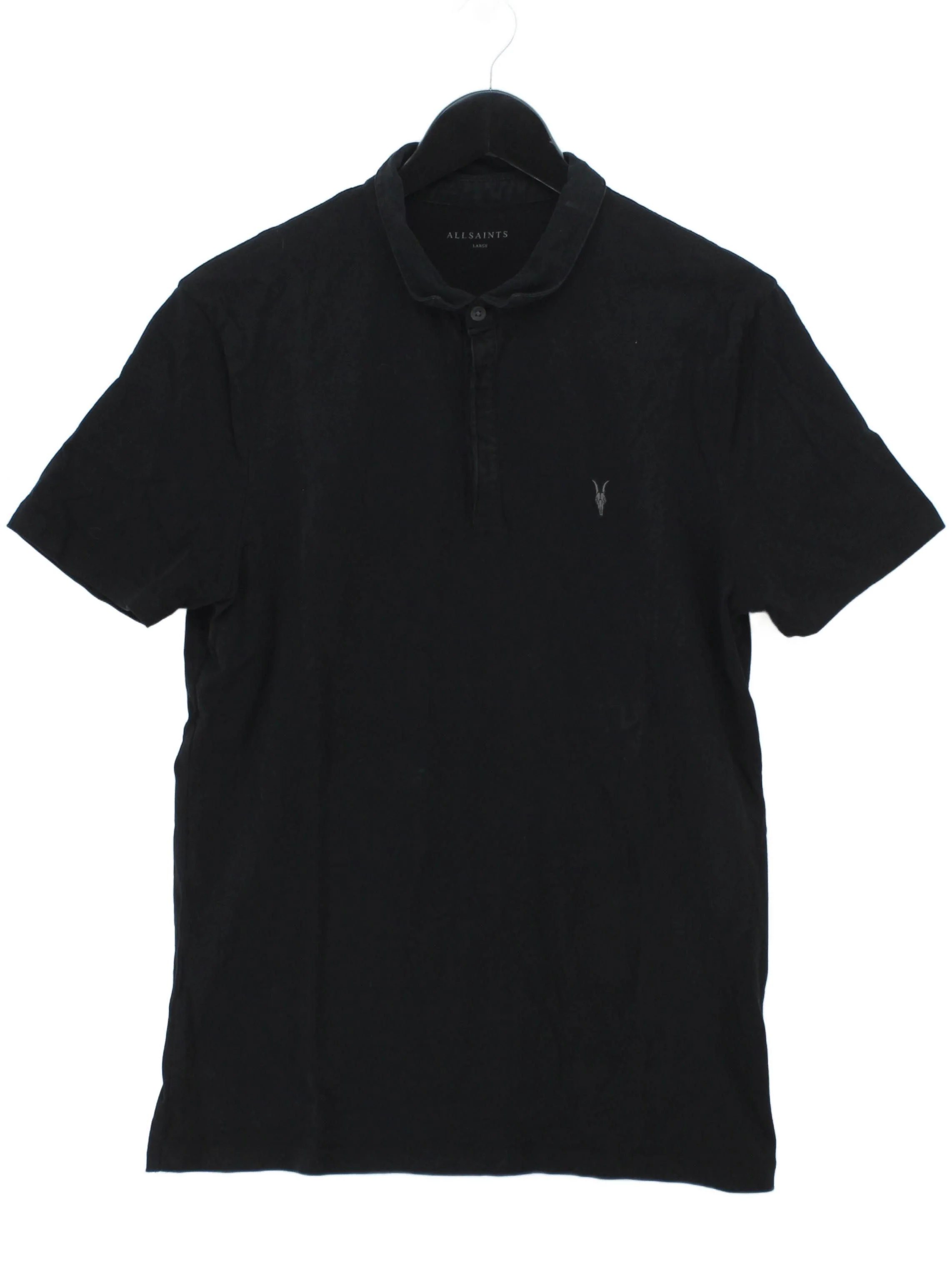 AllSaints Men's Polo L Black 100% Cotton Basic