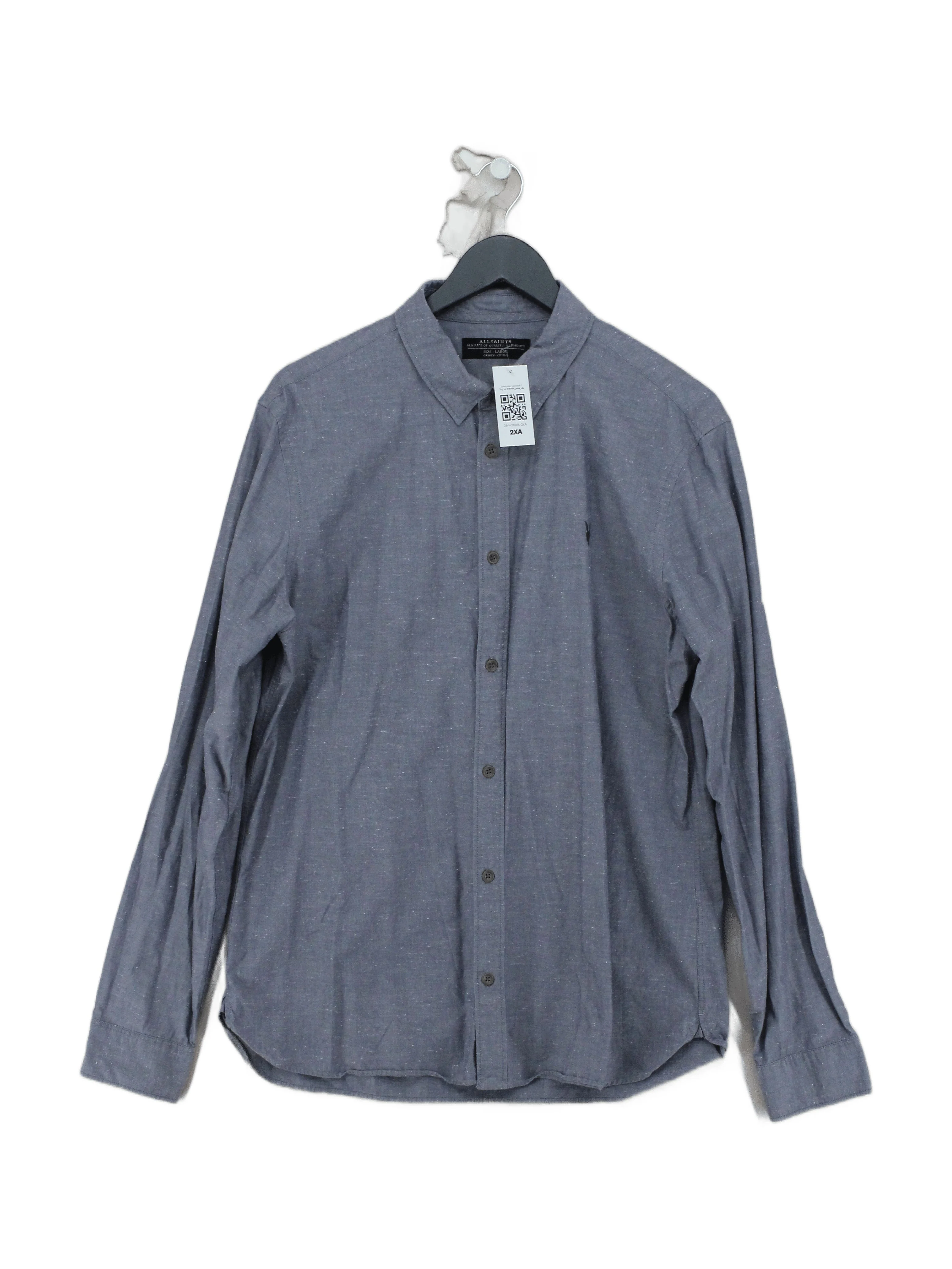 AllSaints Men's Shirt L Grey Cotton with Polyester Basic