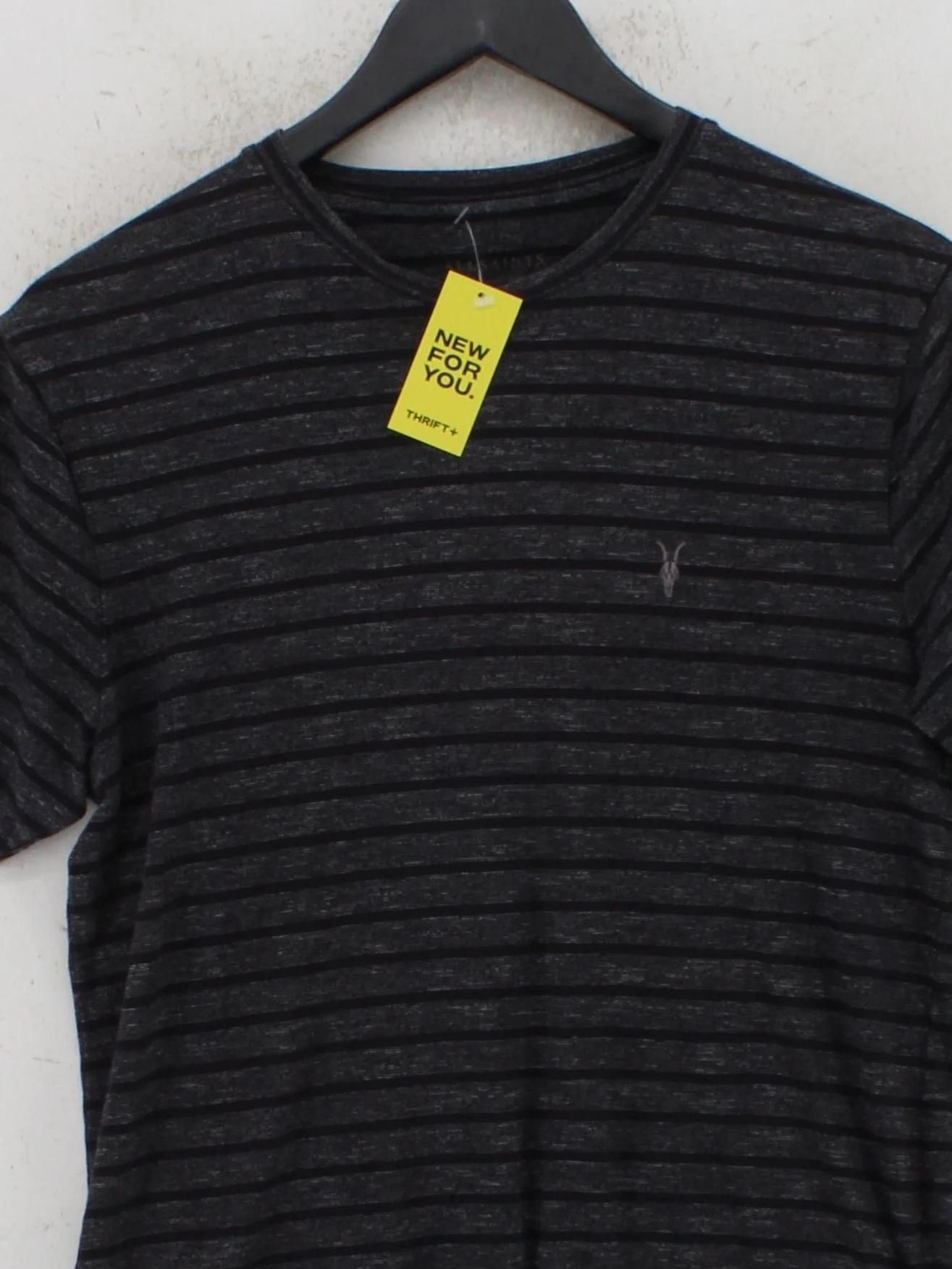 AllSaints Men's T-Shirt S Grey Striped Cotton with Polyester Basic - Image 3