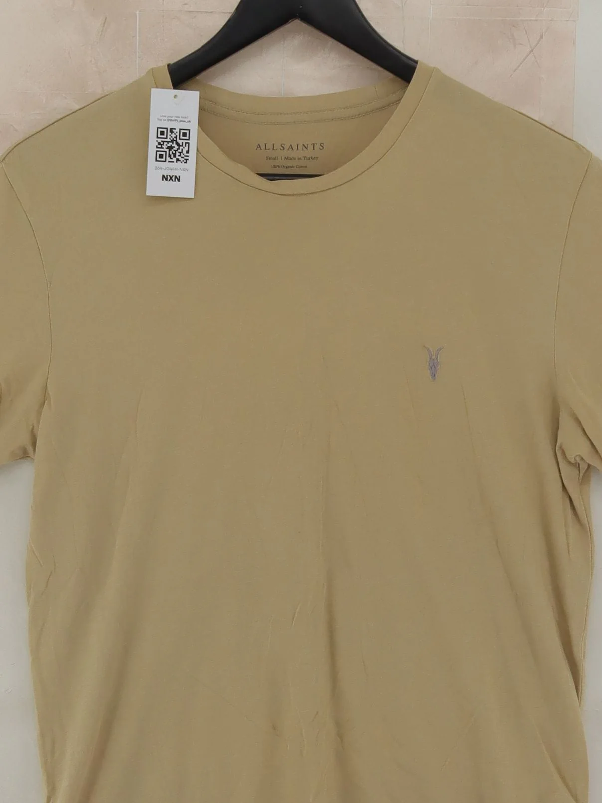AllSaints Men's T-Shirt S Tan 100% Cotton Basic - Image 3