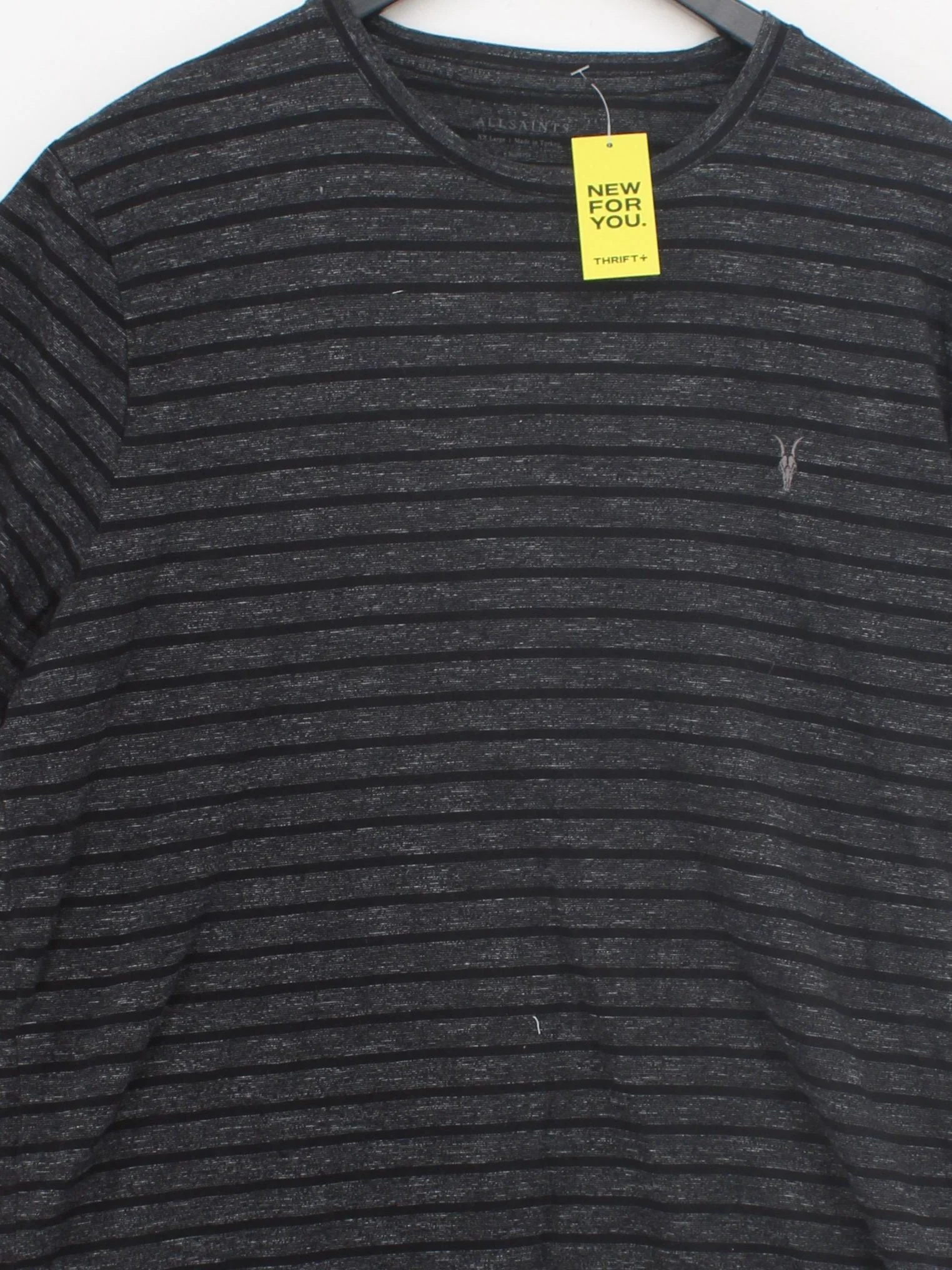 AllSaints Men's T-Shirt XXL Grey Striped Cotton with Polyester Basic - Image 3