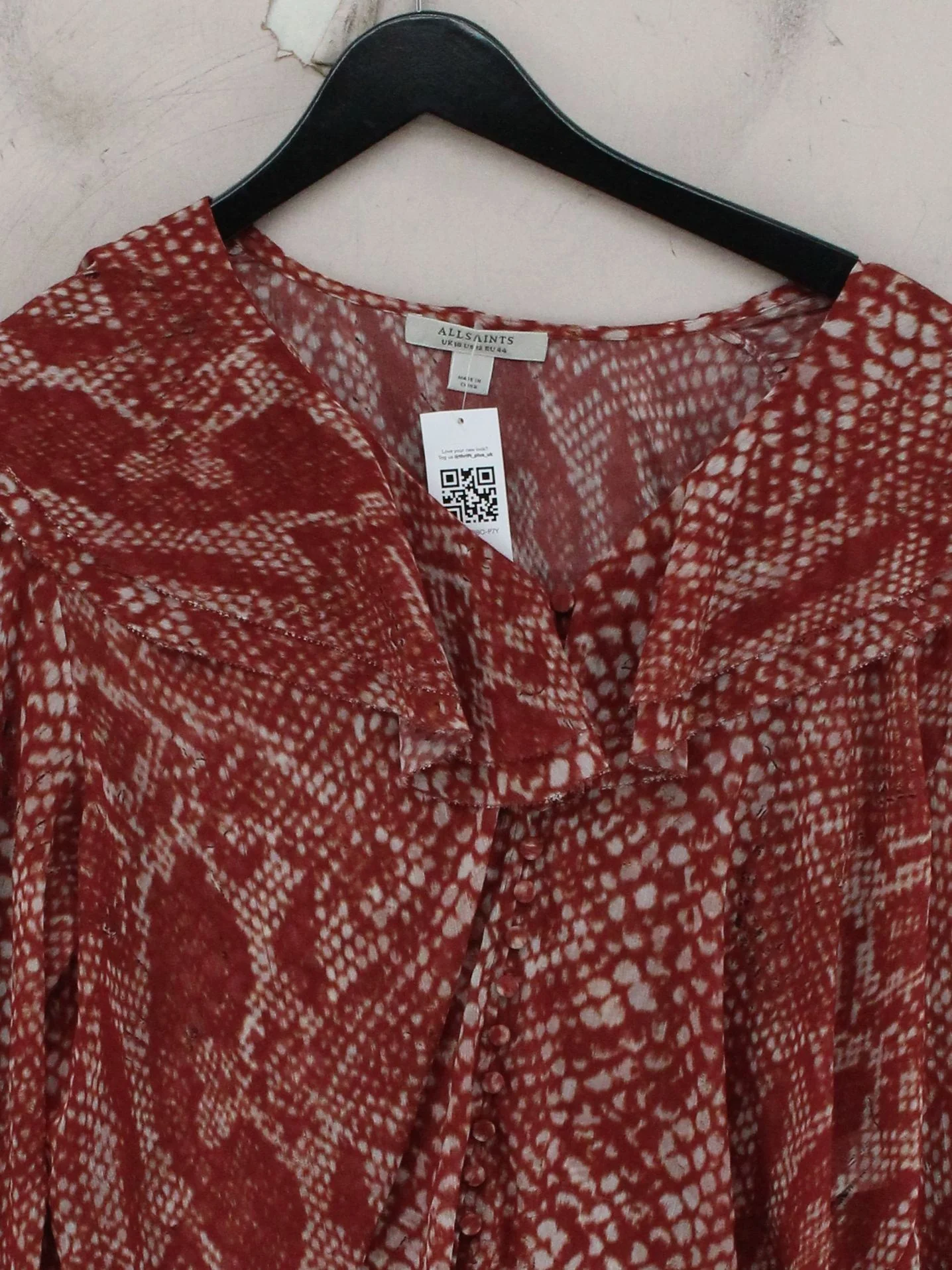 AllSaints Women's Blouse UK 16 Red 100% Polyester Basic - Image 3