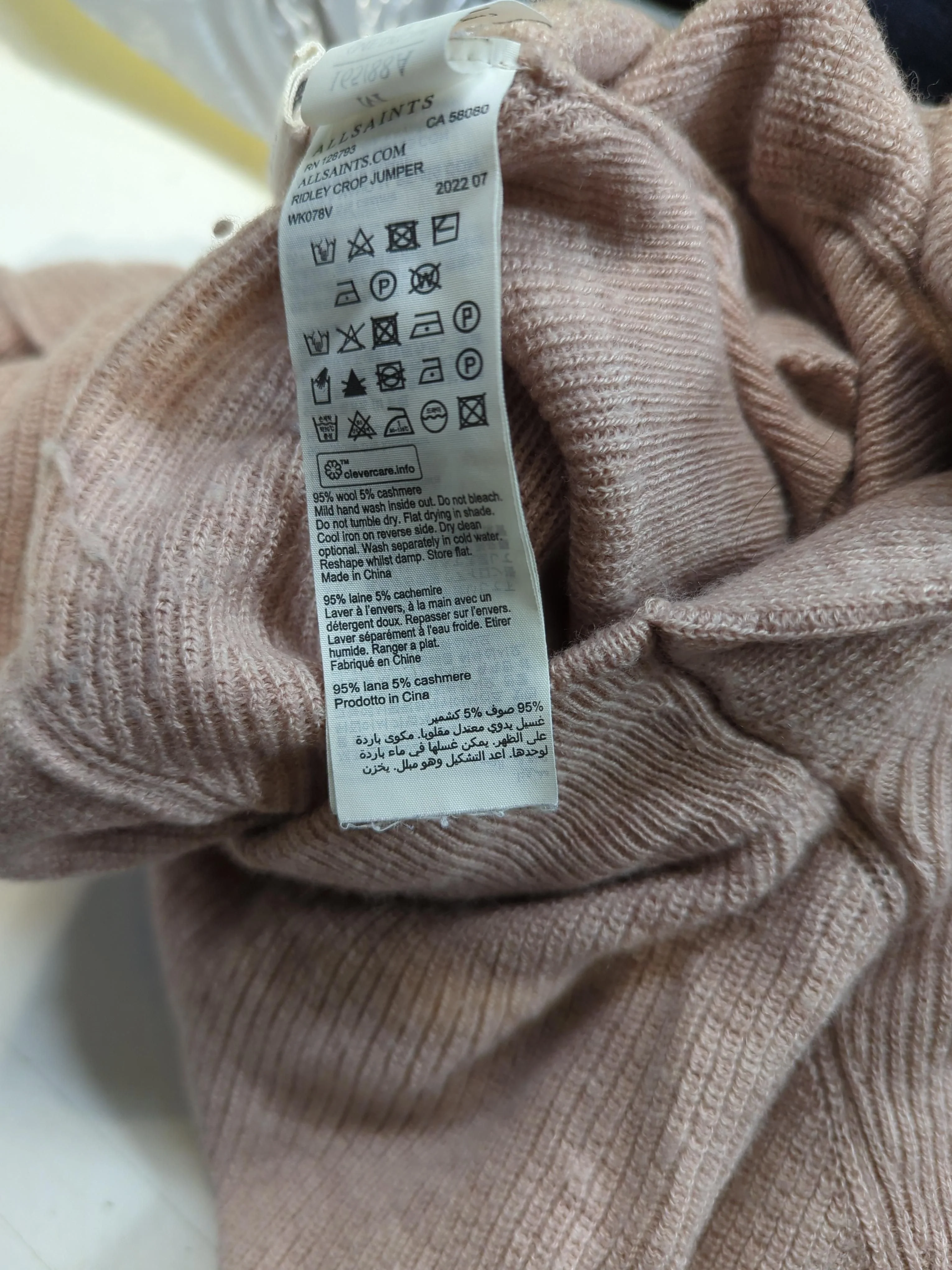 AllSaints Women's Jumper M Pink Wool with Cashmere High Neck Pullover - Image 7