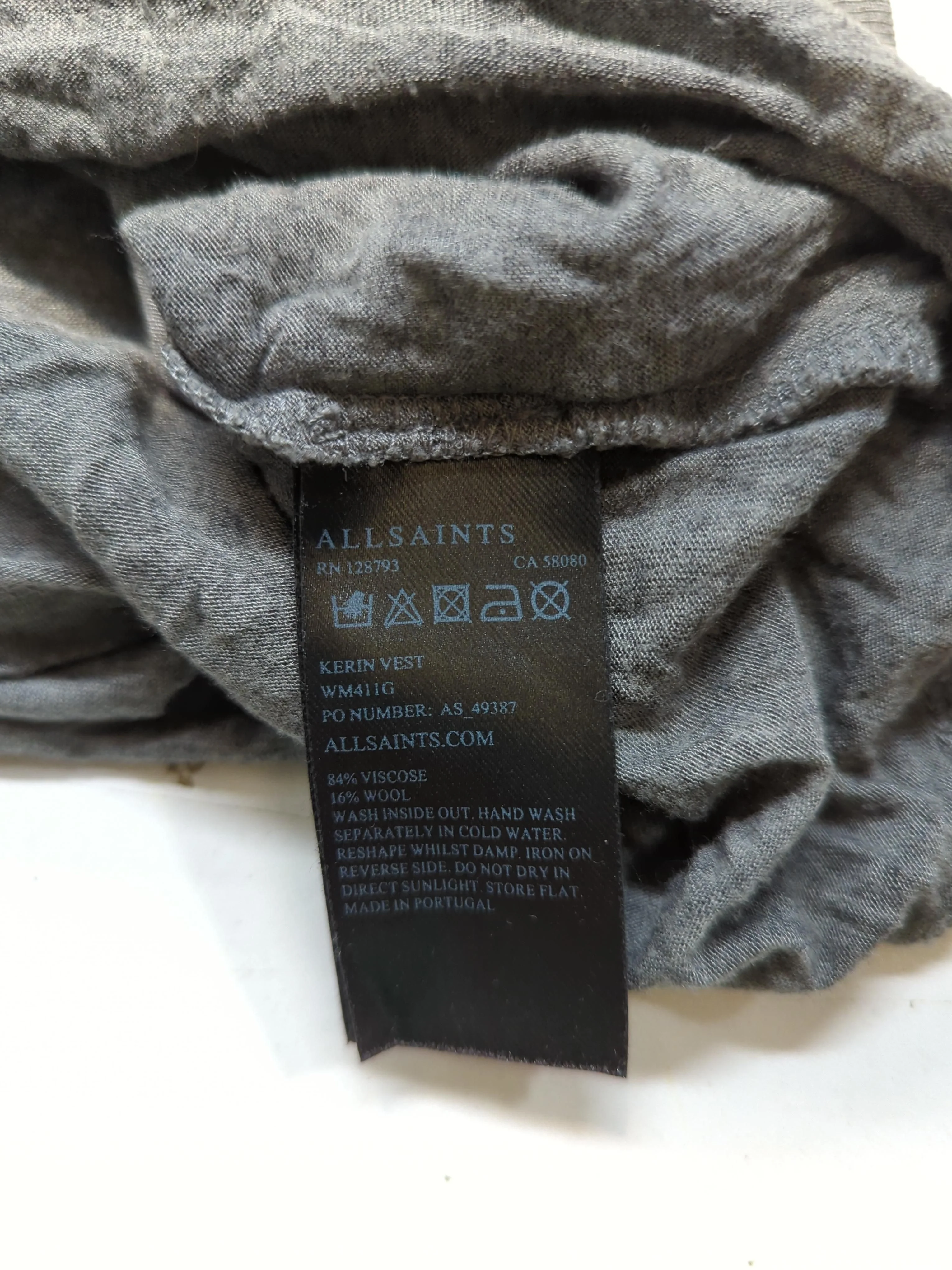 AllSaints Women's Top S Grey Viscose with Wool Sleeveless V-Neck Basic - Image 6