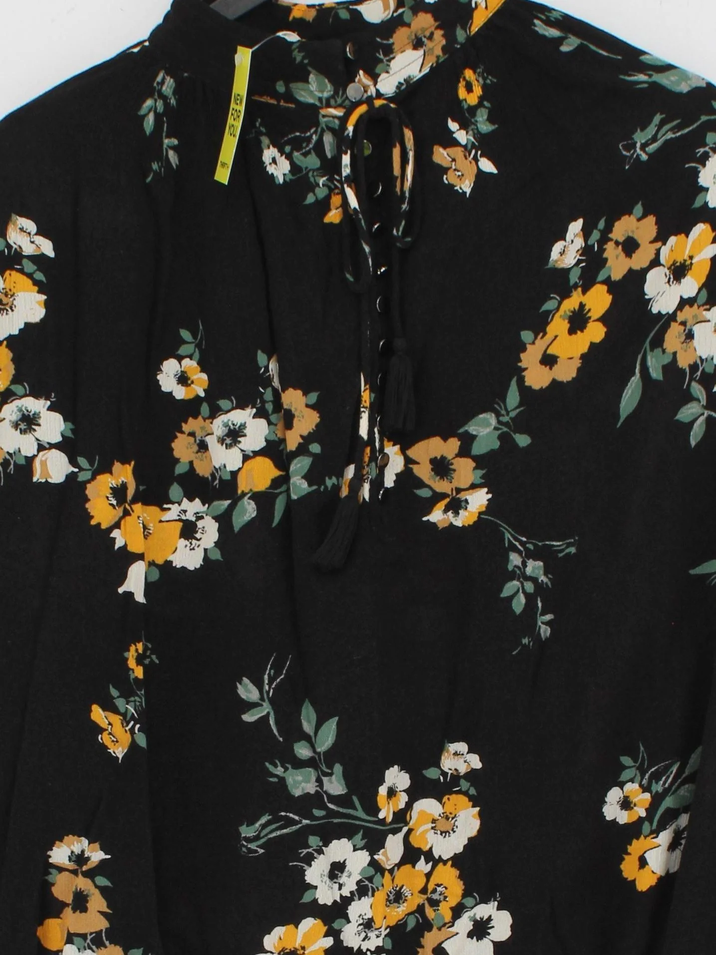 And /Or Women's Top UK 12 Black Floral 100% Viscose Long Sleeve High Neck Basic - Image 3