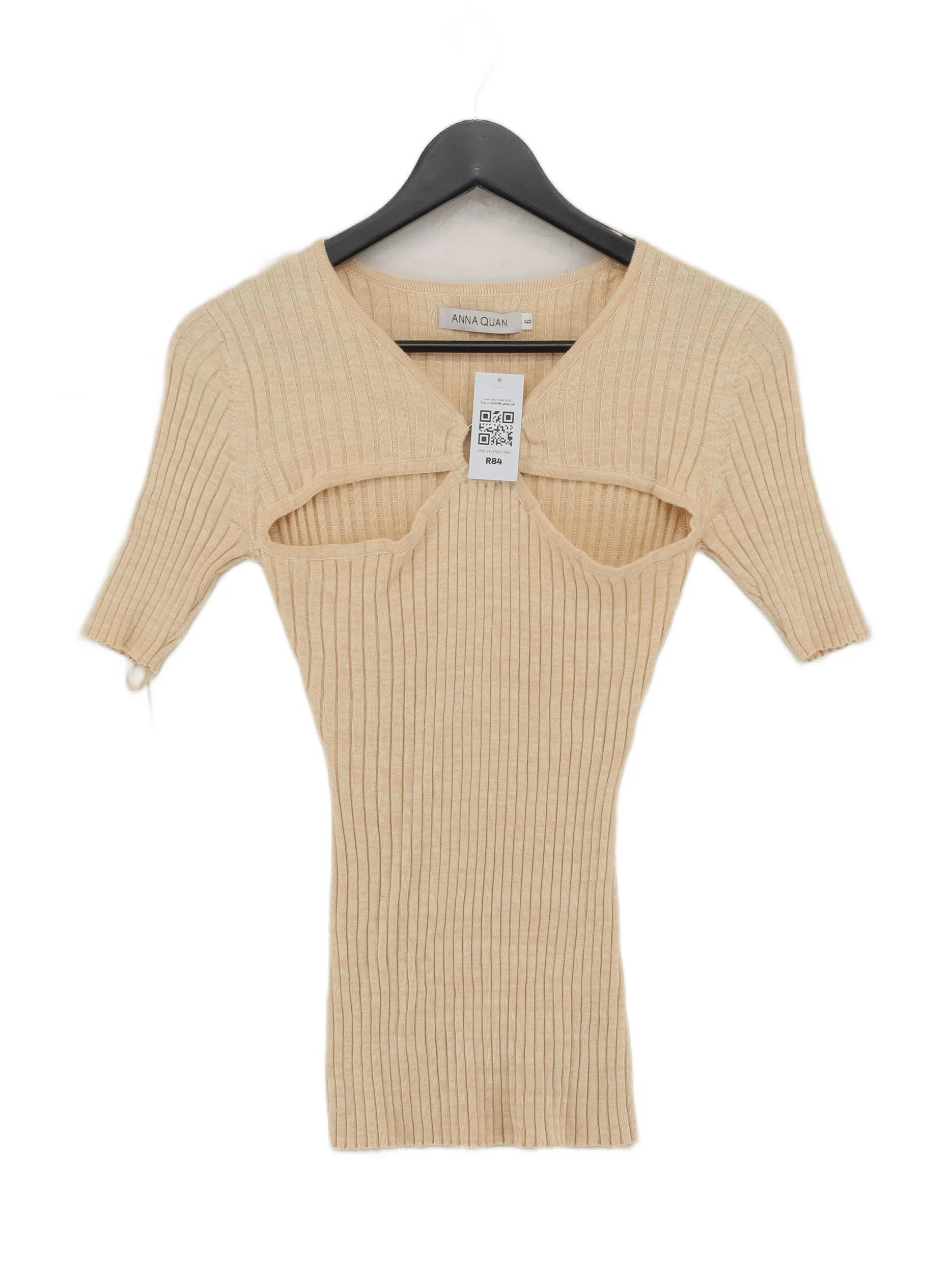 Anna Quan Women's Top XS Cream 100% Cotton Short Sleeve Round Neck Basic