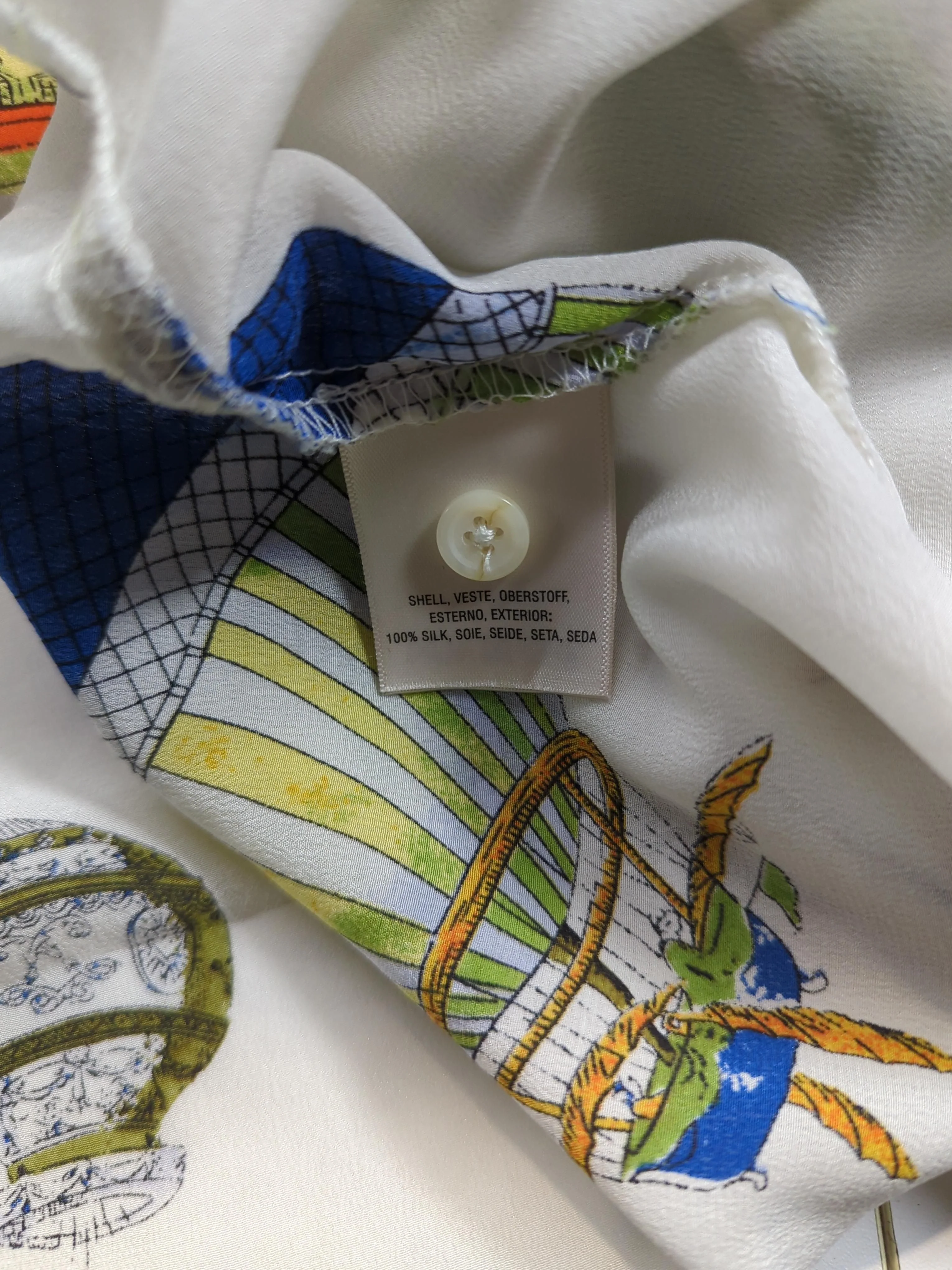 Anthropologie Women's Shirt S White Graphic 100% Silk Long Sleeve Collared Basic - Image 6