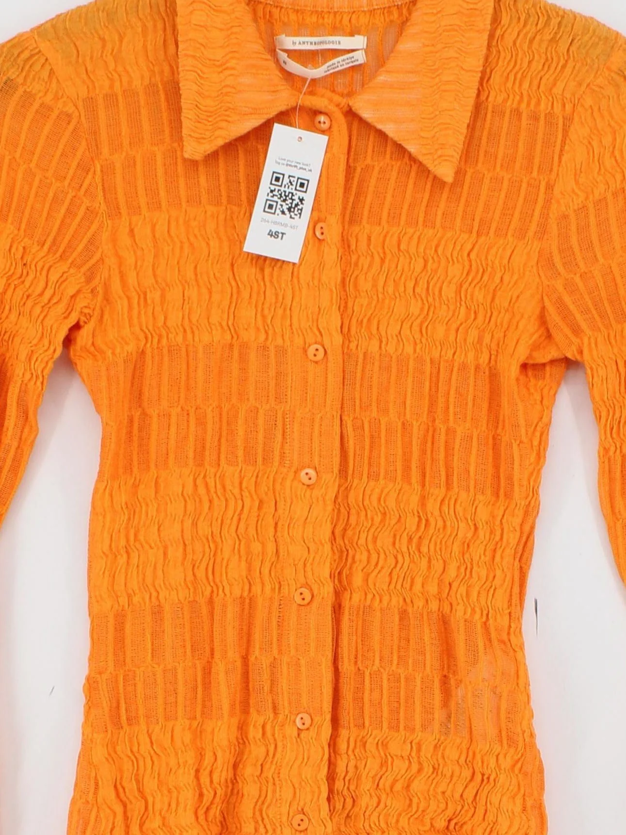 Anthropologie Women's Shirt XS Orange Cotton with Polyester, Elastane Basic - Image 3