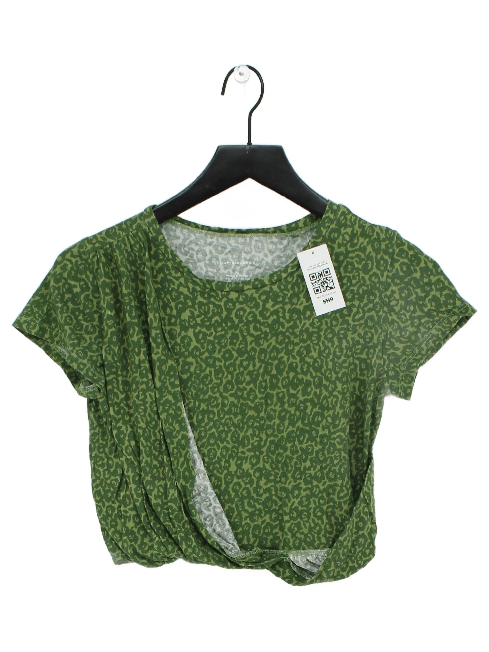 Anthropologie Women's Top XS Green Cotton with Lyocell Modal Cropped