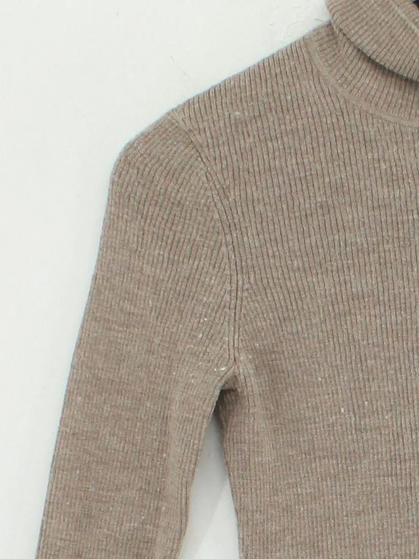 Arket Women's Top M Tan 100% Wool Long Sleeve Roll Neck Basic - Image 4