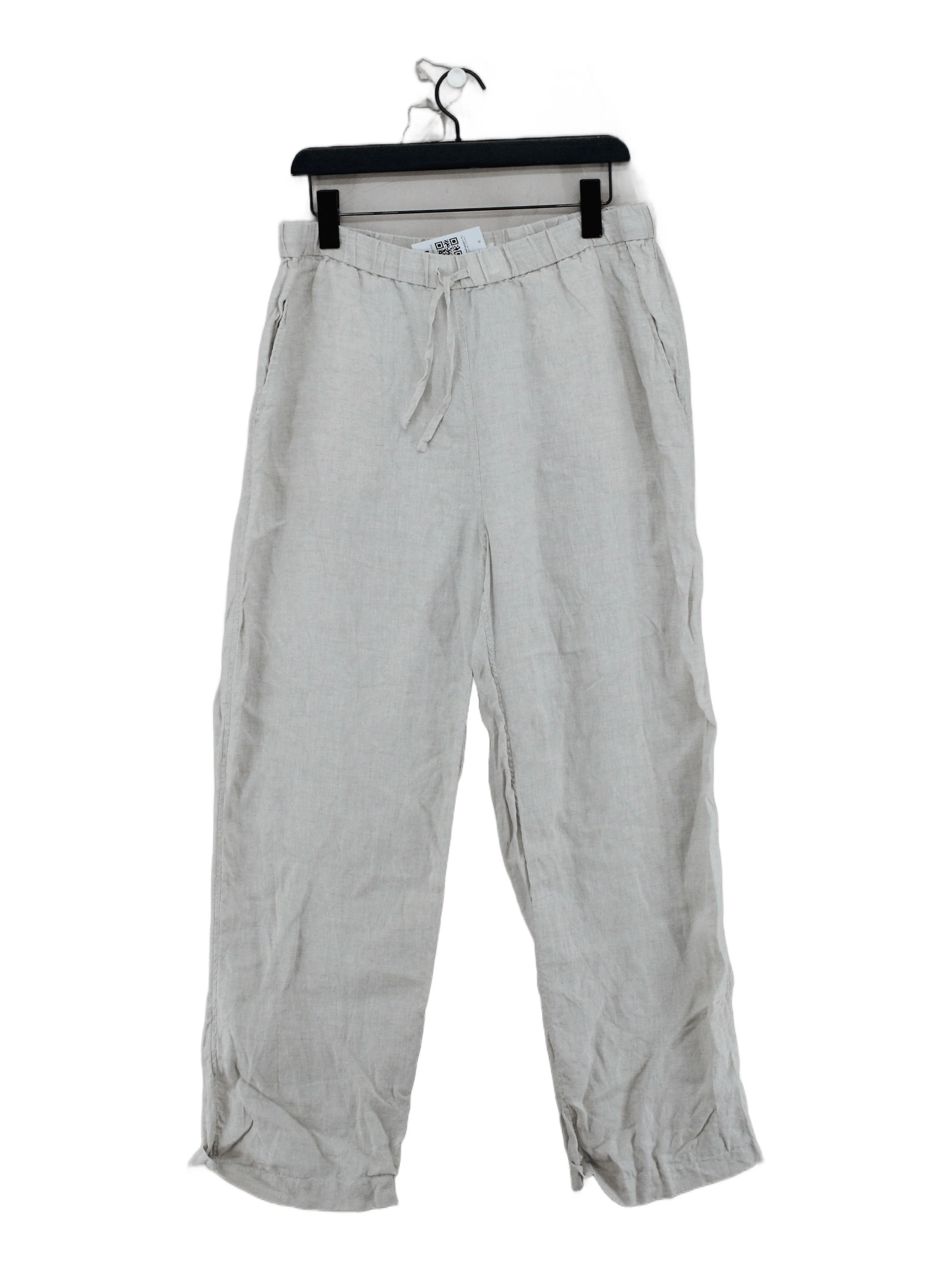 Arket Women's Trousers L Cream 100% Linen Wide-Leg Cropped