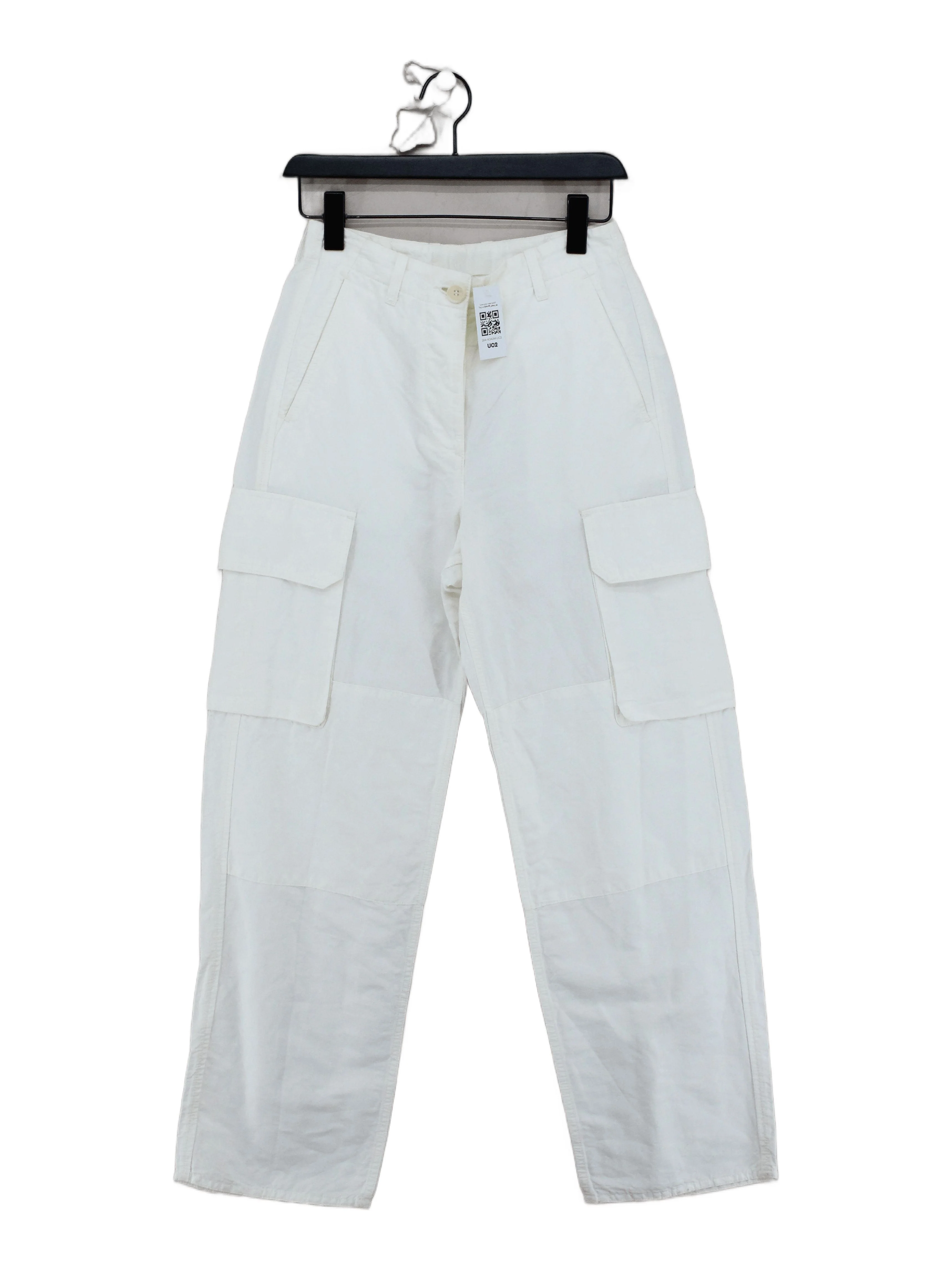 Arket Women's Trousers UK 6 White Linen with Cotton Straight Cargo