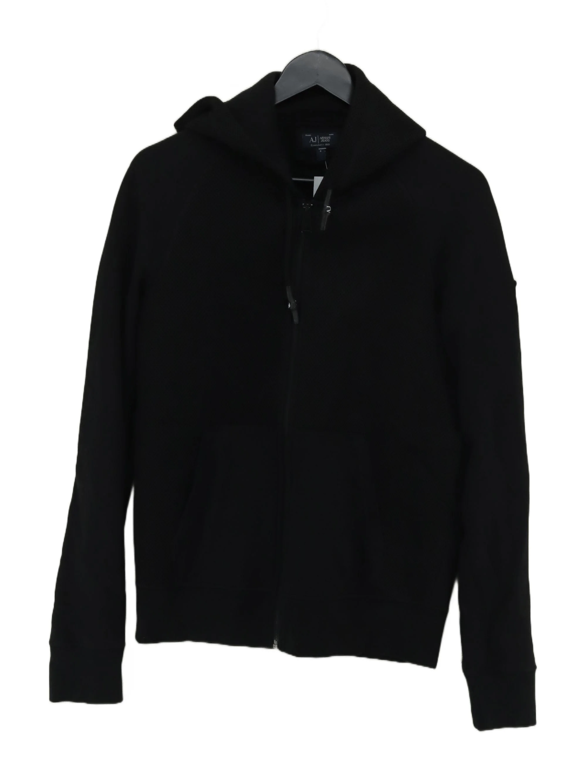 Armani Jeans Men's Hoodie S Black Cotton with Polyester Pullover
