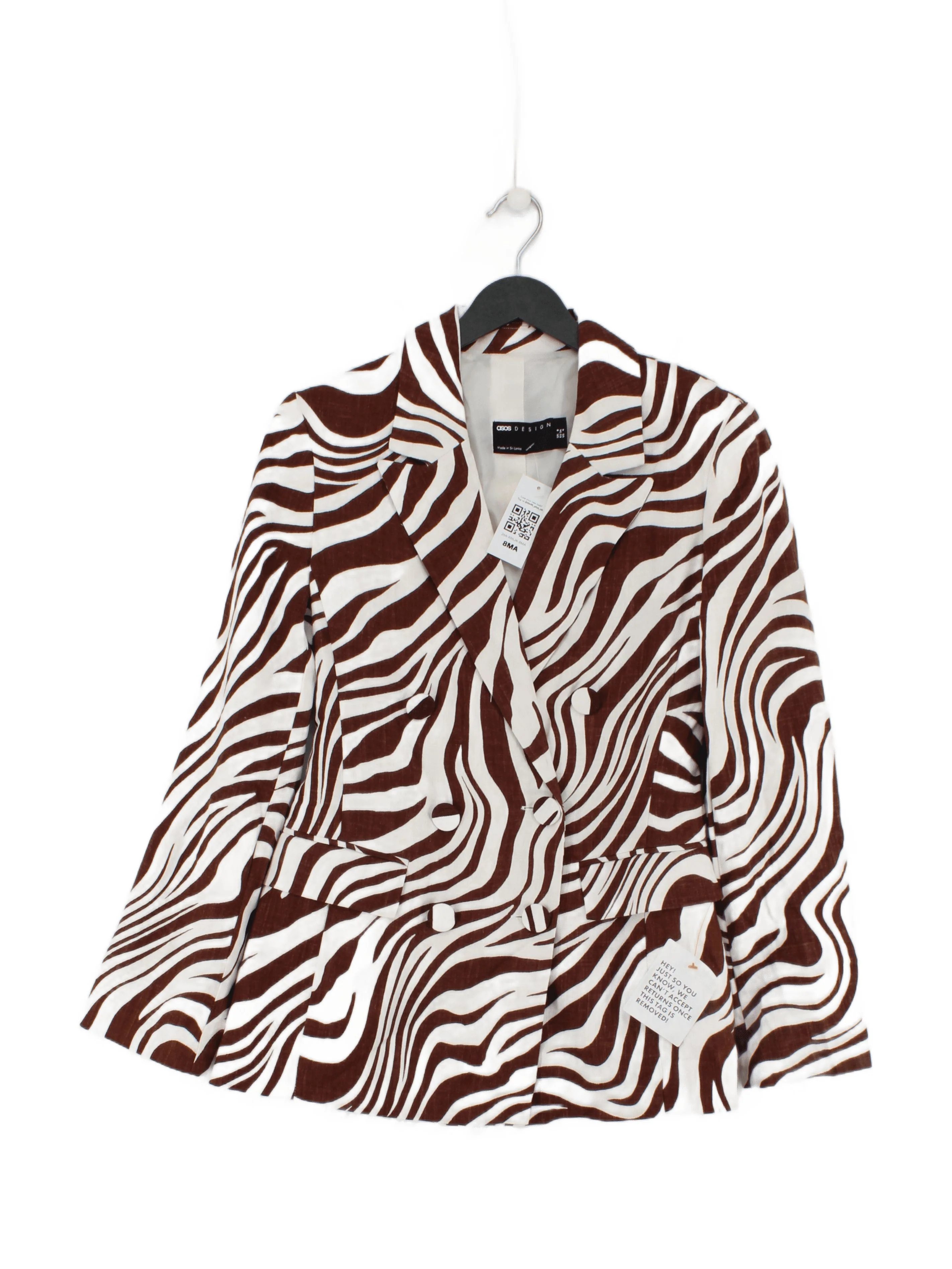 Asos Design Women's Blazer UK 8 Cream Animal Print Viscose with Linen Overcoat