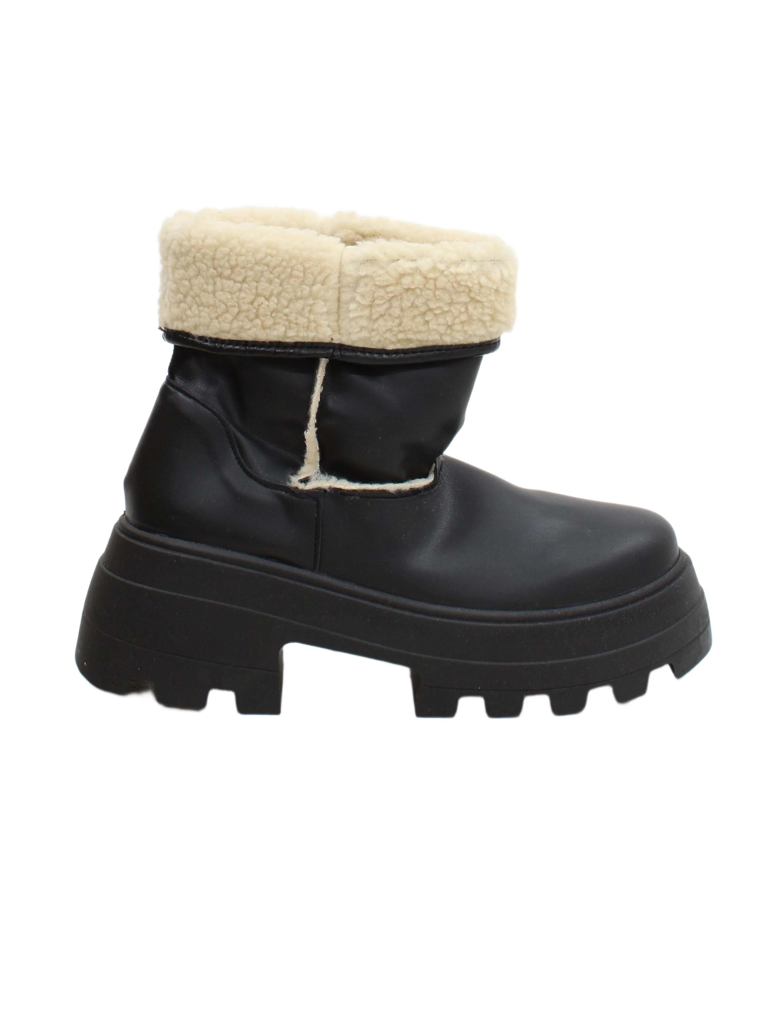 Asos Design Women's Boots UK 5 Black Faux Leather with Faux Fur Platform
