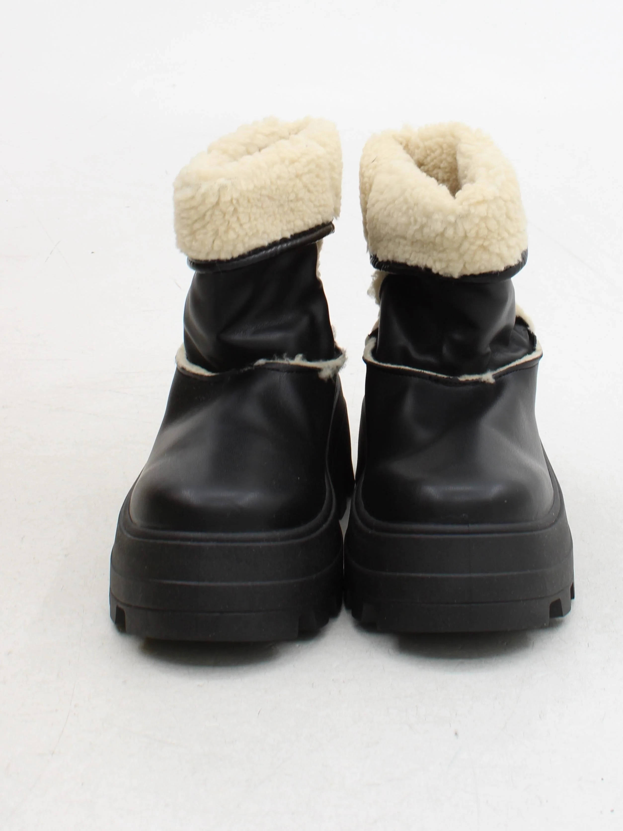 Asos Design Women's Boots UK 5 Black Faux Leather with Faux Fur Platform - Image 2