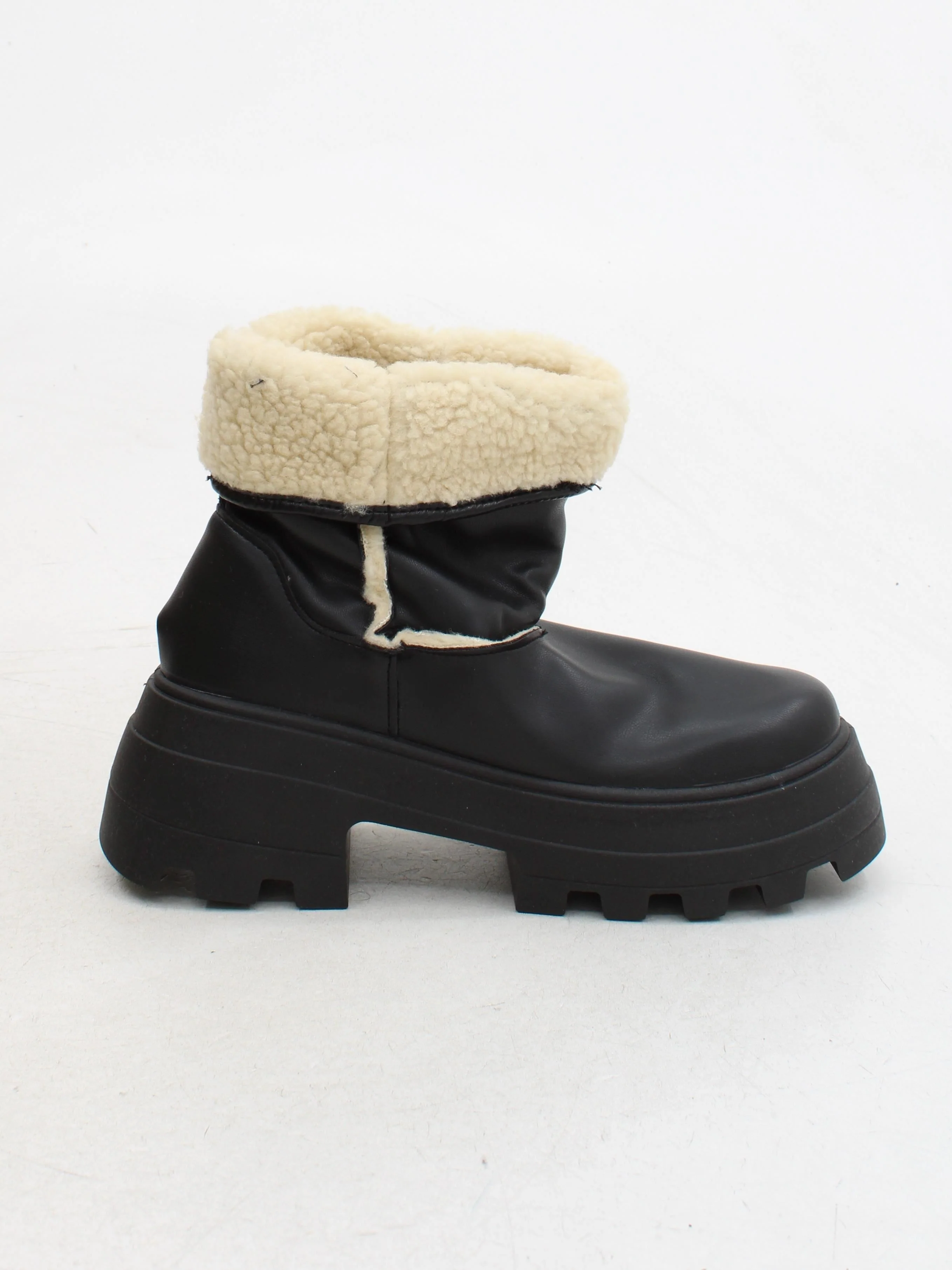 Asos Design Women's Boots UK 5 Black Faux Leather with Faux Fur Platform - Image 5