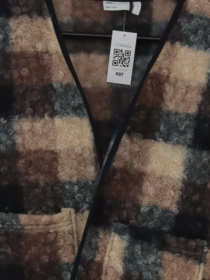 Asos Design Women's Coat UK 8 Multi Checkered 100% Polyester Overcoat - Image 3