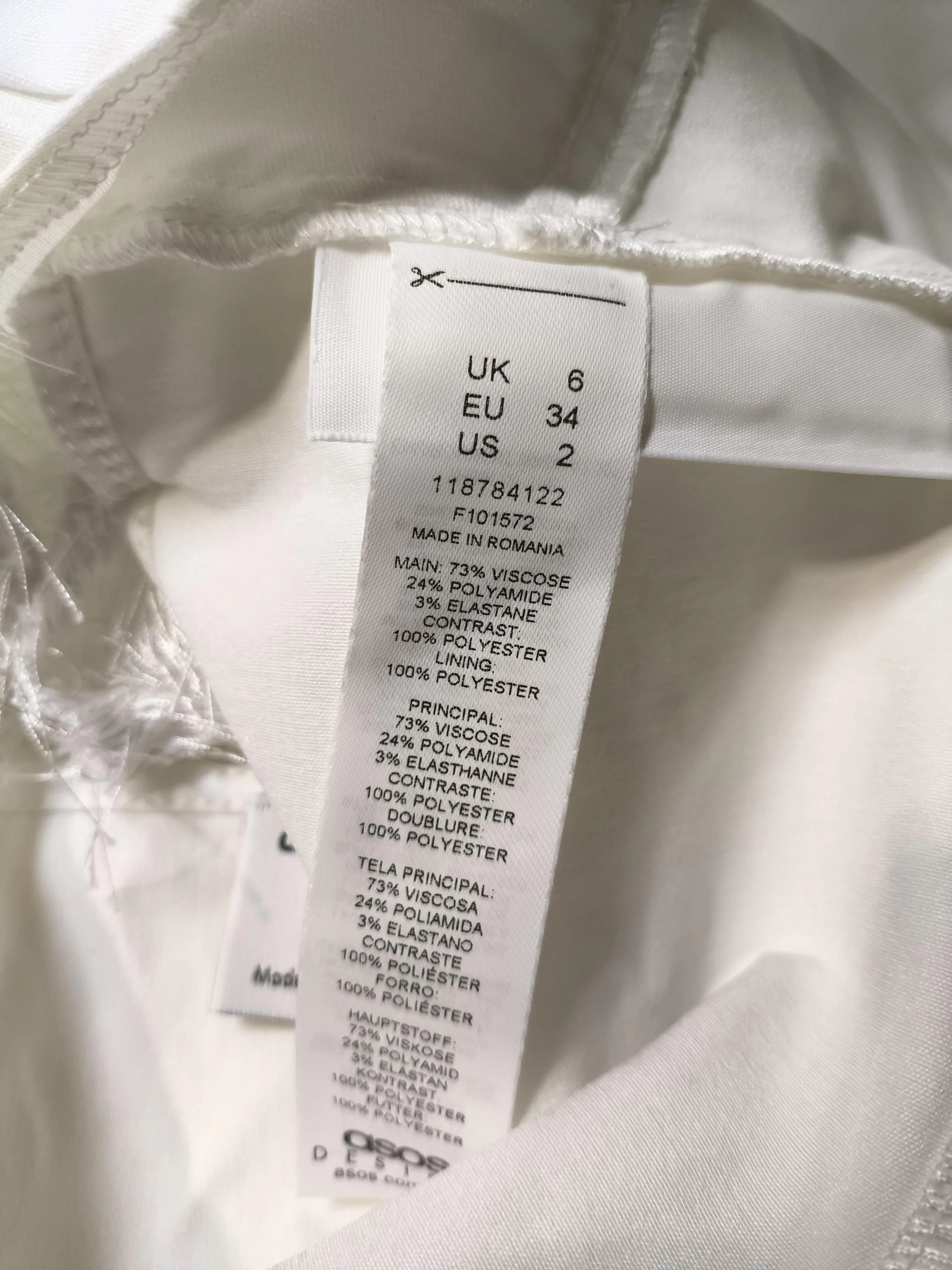 Asos Design Women's Top UK 6 White Viscose with Polyamide, Elastane Cropped - Image 6