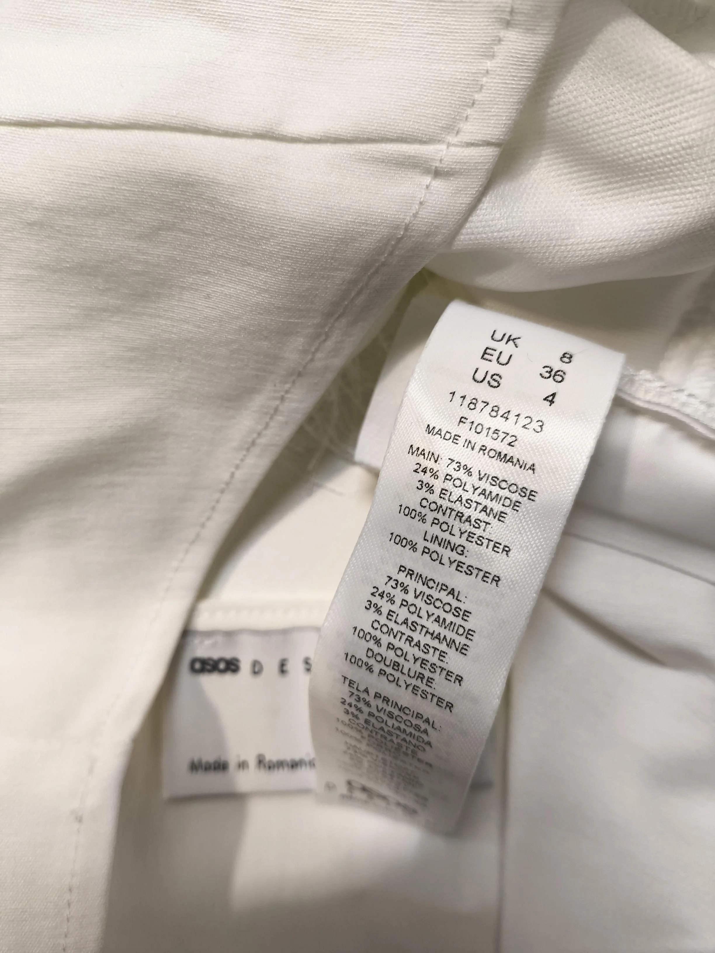 Asos Design Women's Top UK 8 White Viscose with Polyamide, Elastane Cropped - Image 6