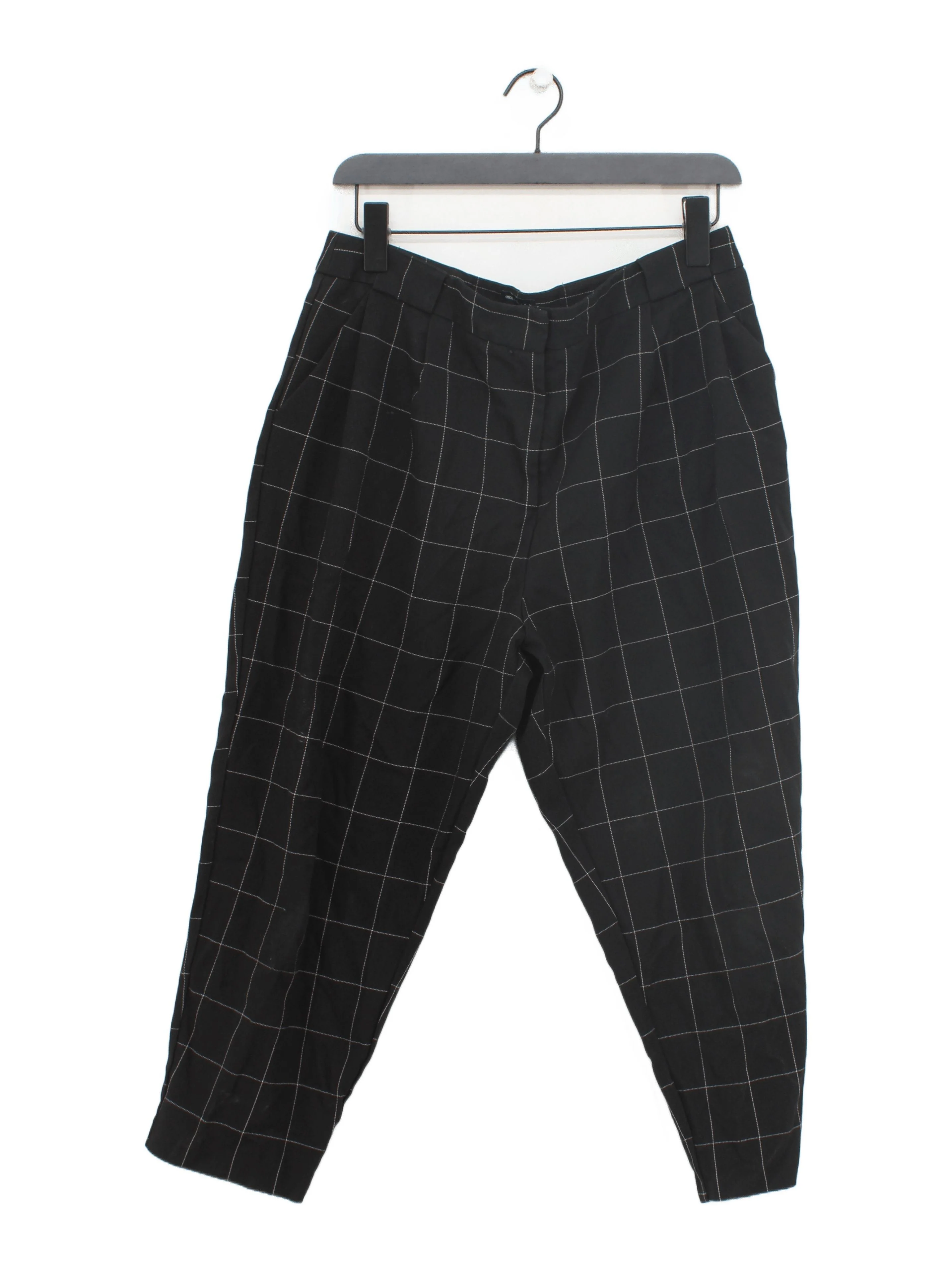 Asos Design Women's Trousers UK 14 Black Checkered 100% Other Straight Cropped