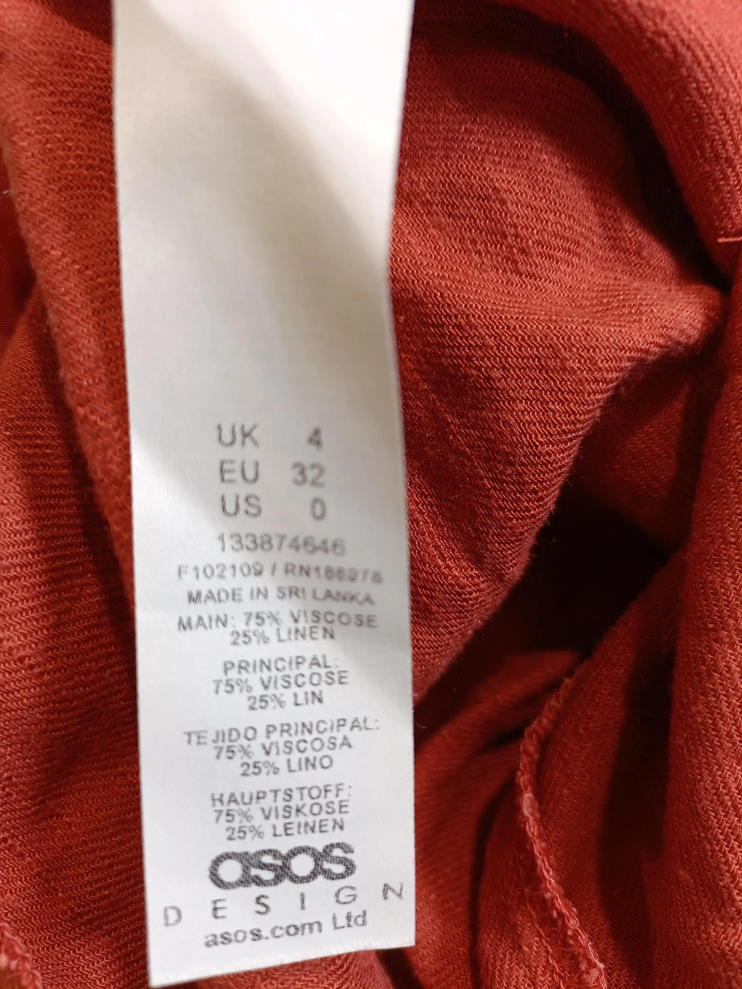 Asos Design Women's Trousers UK 4 Red Viscose with Linen Wide-Leg Chino - Image 6