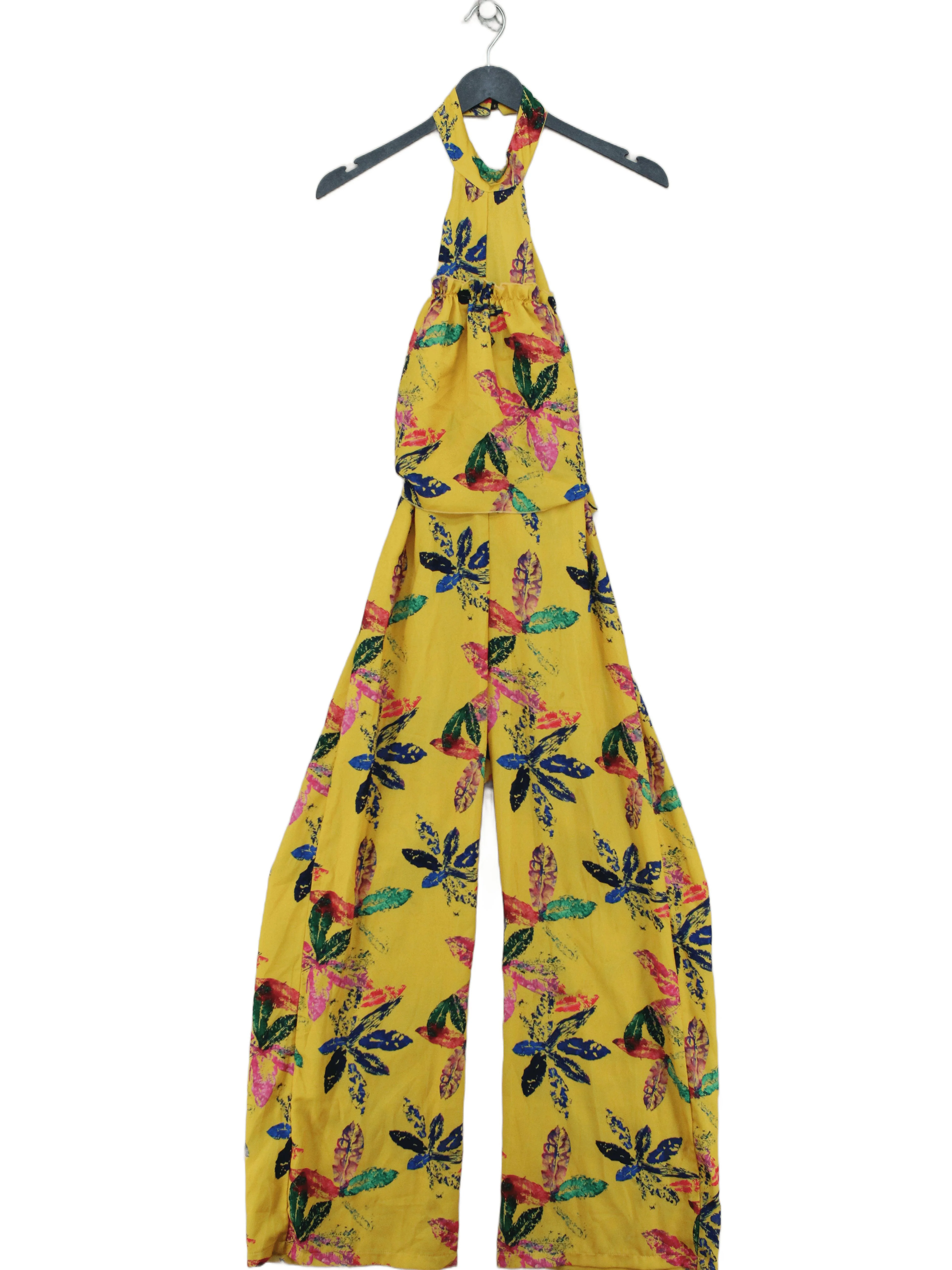 Asos Women's Jumpsuit UK 8 Yellow Floral 100% Viscose Wide-Leg Jumpsuit