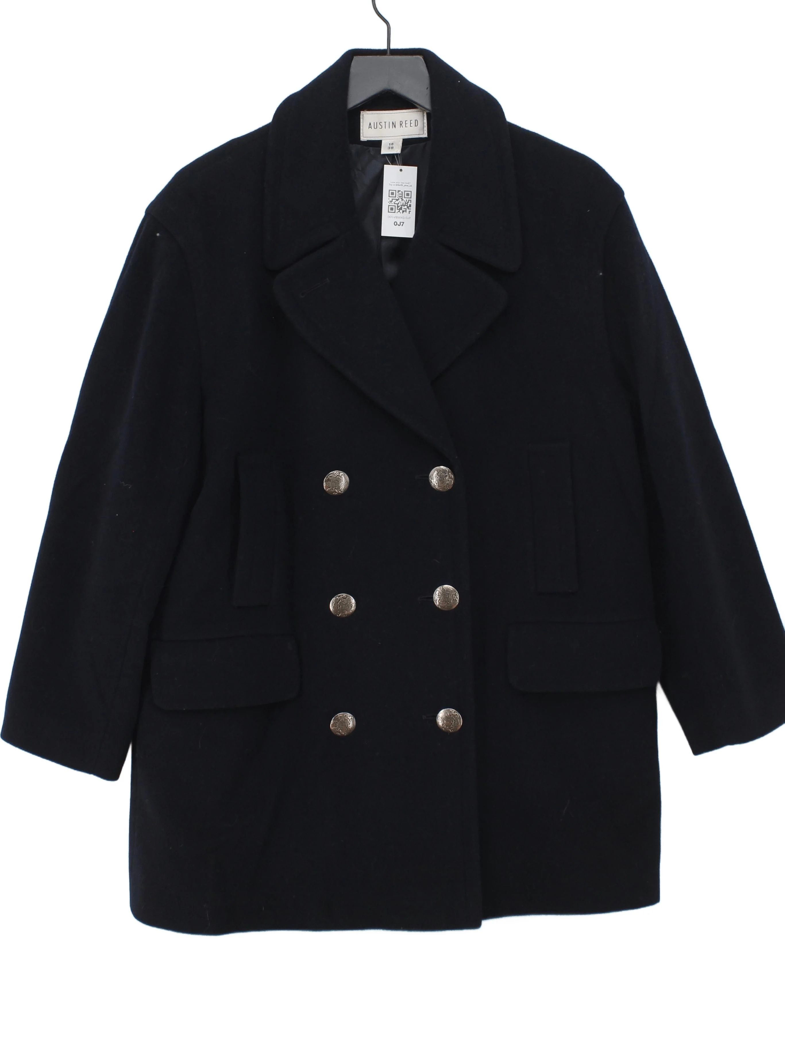 Austin Reed Women's Coat UK 14 Black Wool with Cashmere, Nylon Pea Coat