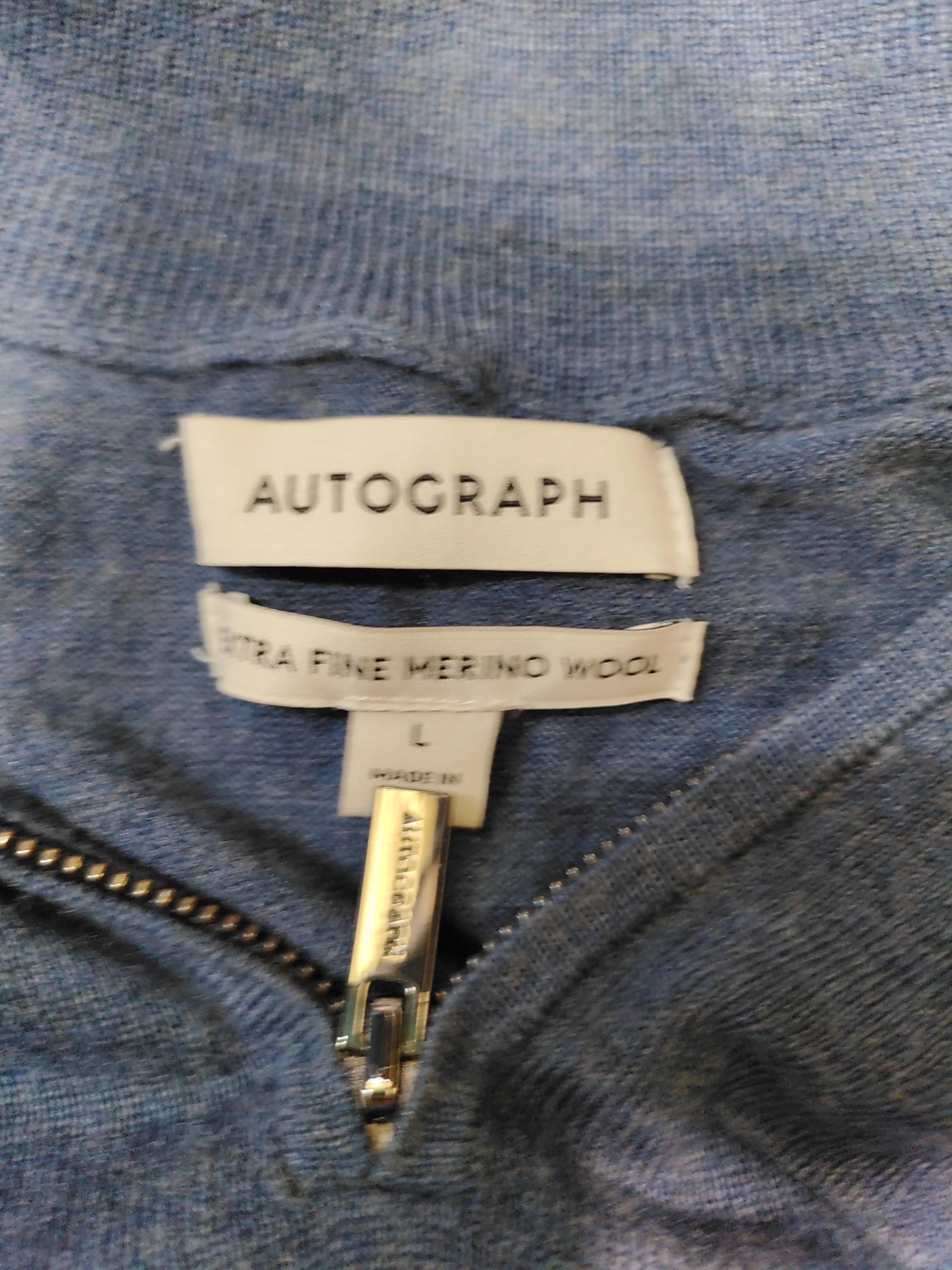 Autograph Men's Jumper L Blue 100% Wool Mock Neck Pullover - Image 5