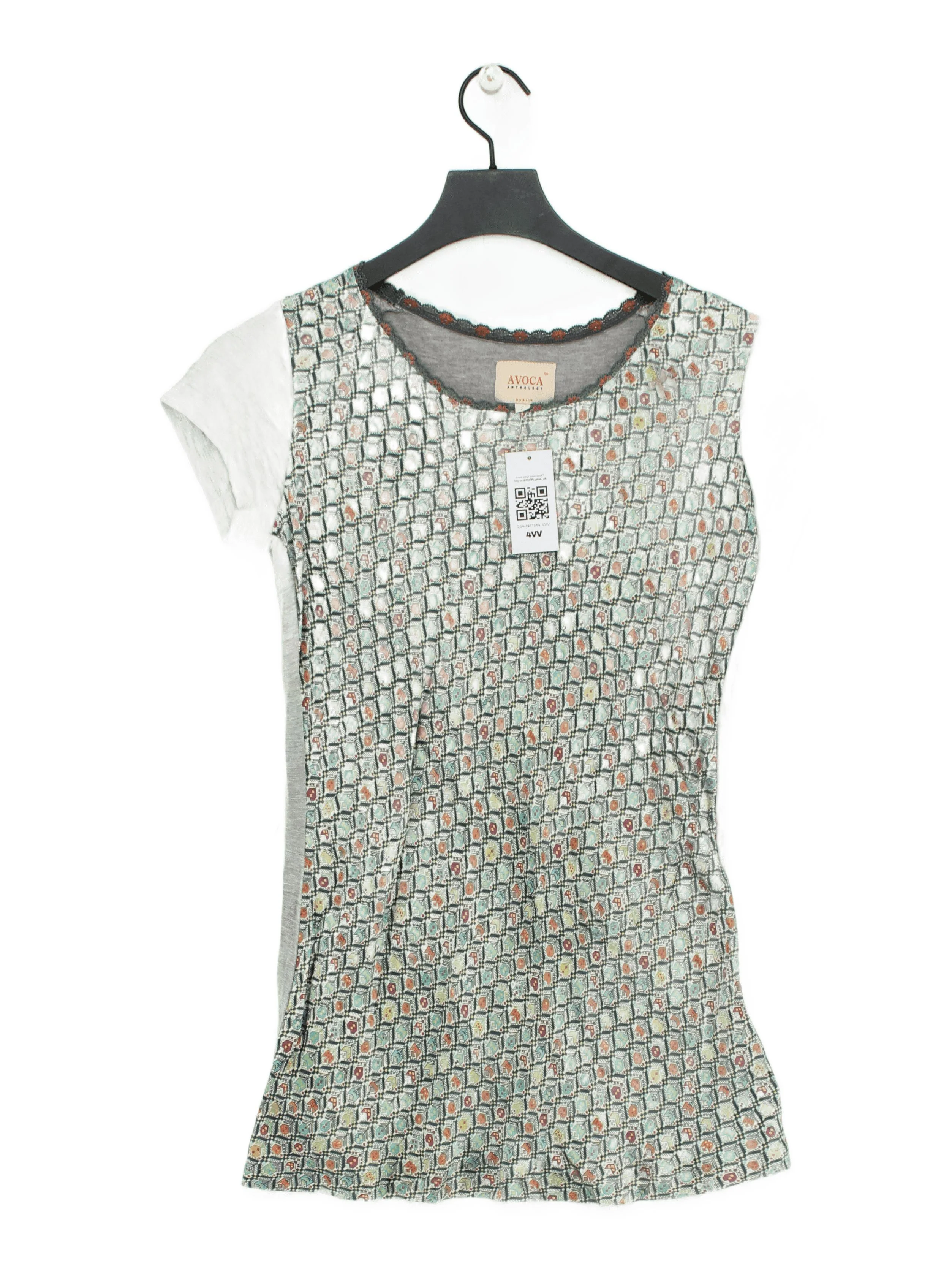 Avoca Women's T-Shirt M Grey 100% Silk Short Sleeve Round Neck Basic