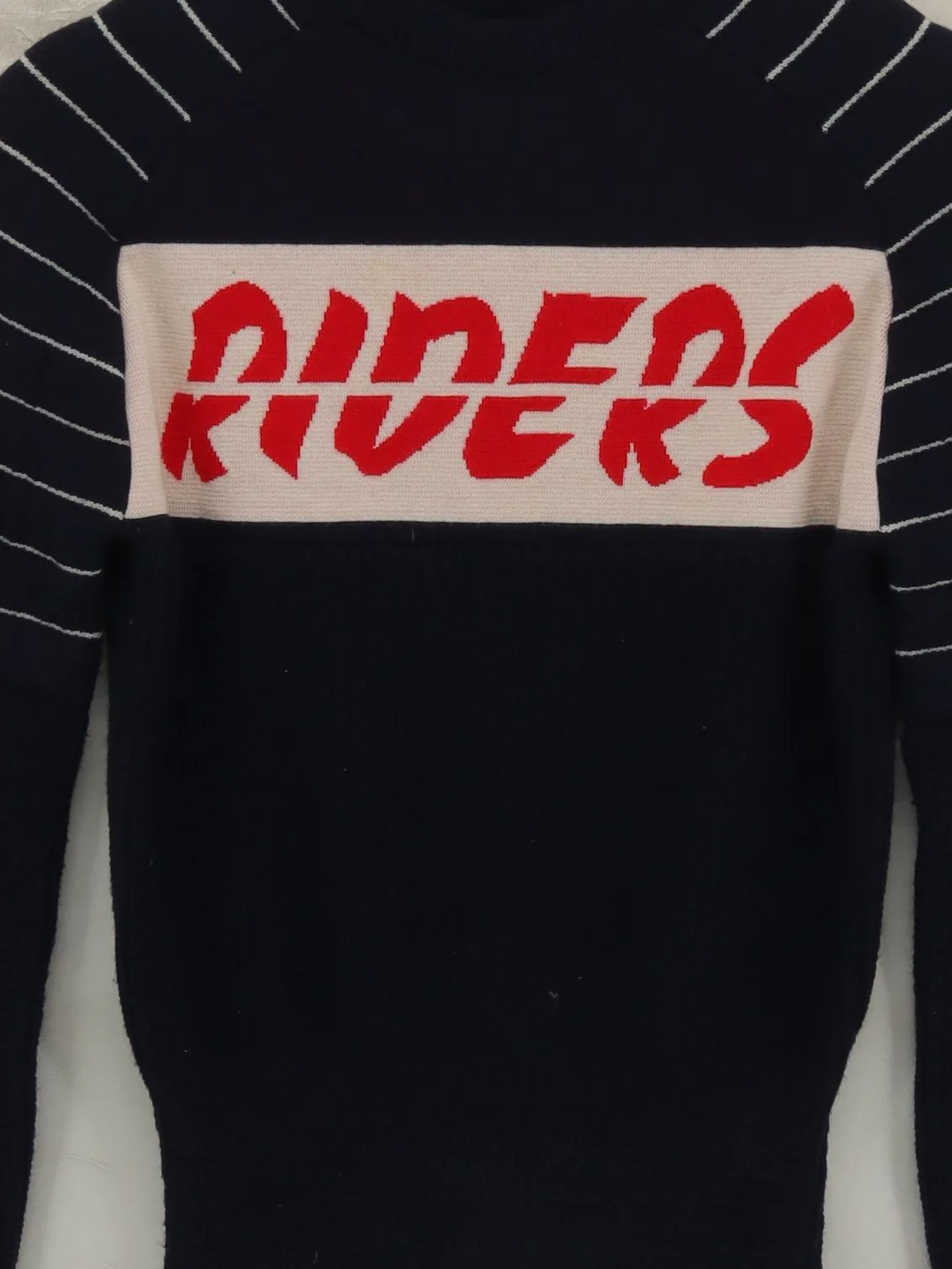 Ba&sh Men's Jumper S Blue Graphic 100% Wool Crew Neck Pullover - Image 3