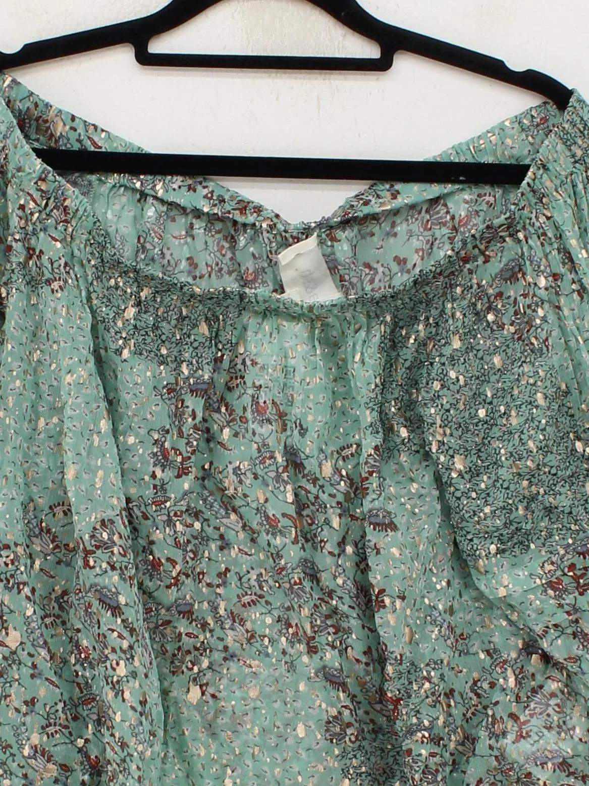 Ba&sh Women's Blouse S Green Floral 100% Viscose 3/4 Sleeve Square Neck Basic - Image 3