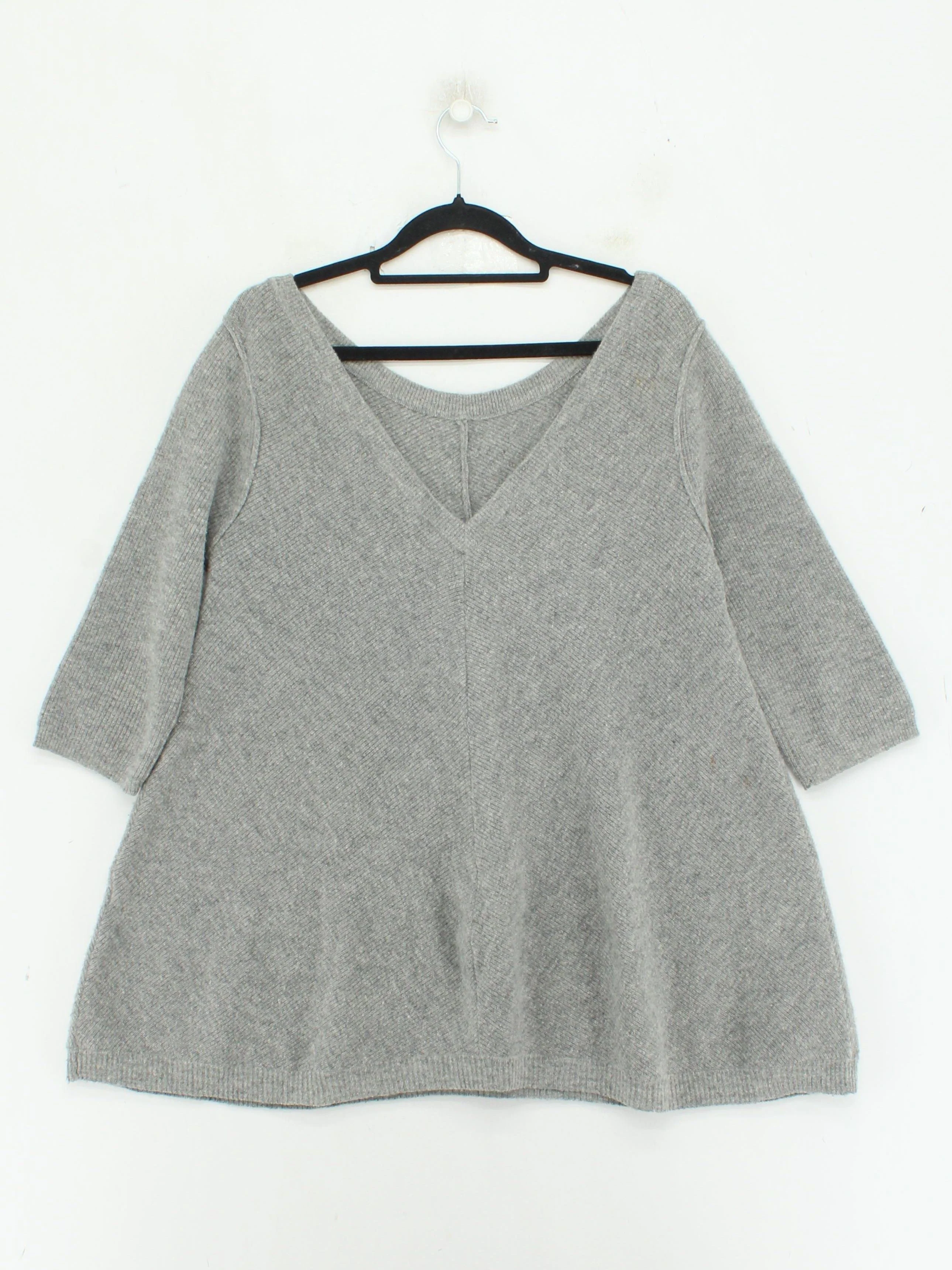 Ba&sh Women's Top UK 10 Grey Wool with Cashmere 3/4 Sleeve V-Neck Tunic - Image 2
