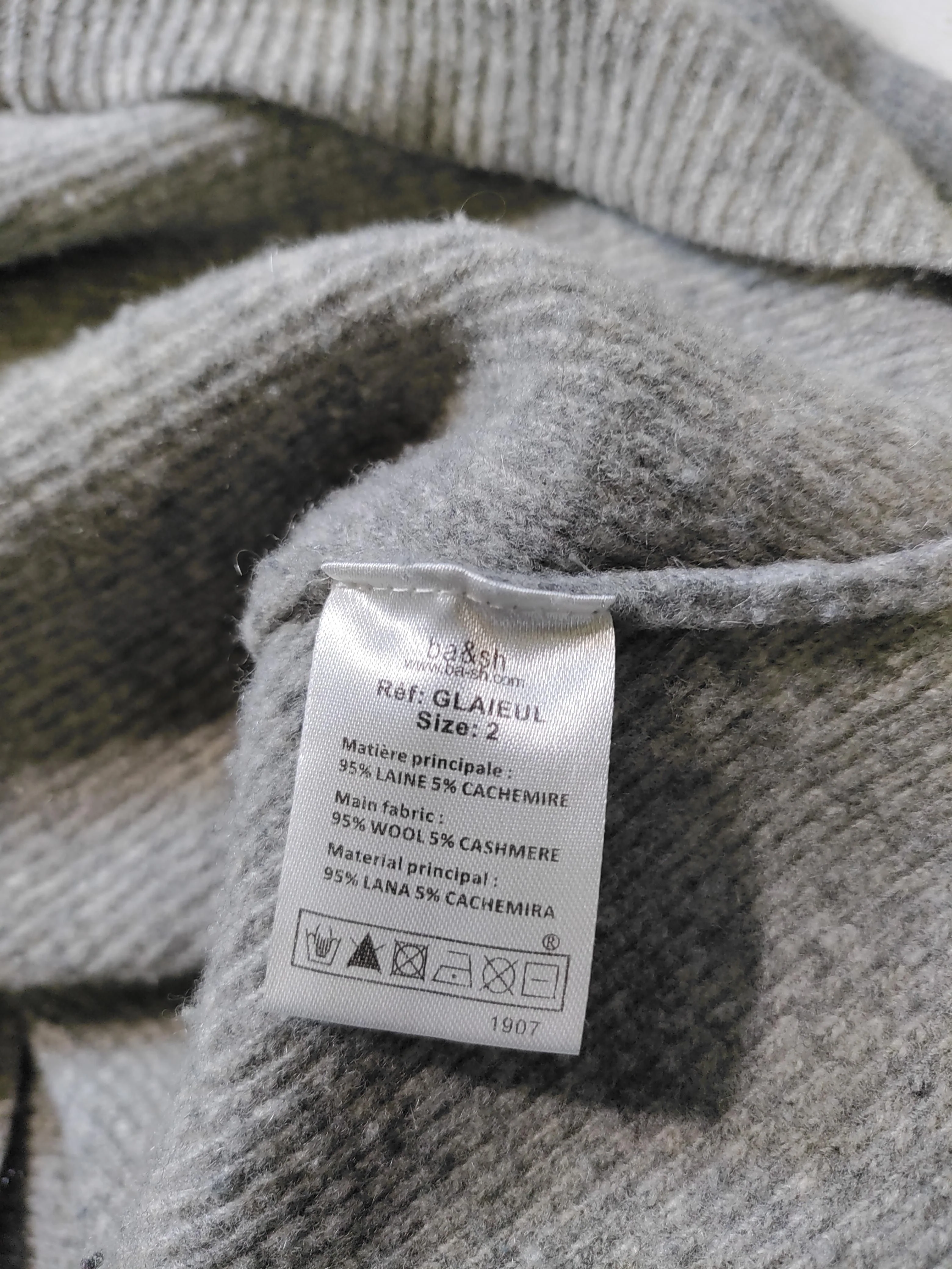 Ba&sh Women's Top UK 10 Grey Wool with Cashmere 3/4 Sleeve V-Neck Tunic - Image 8