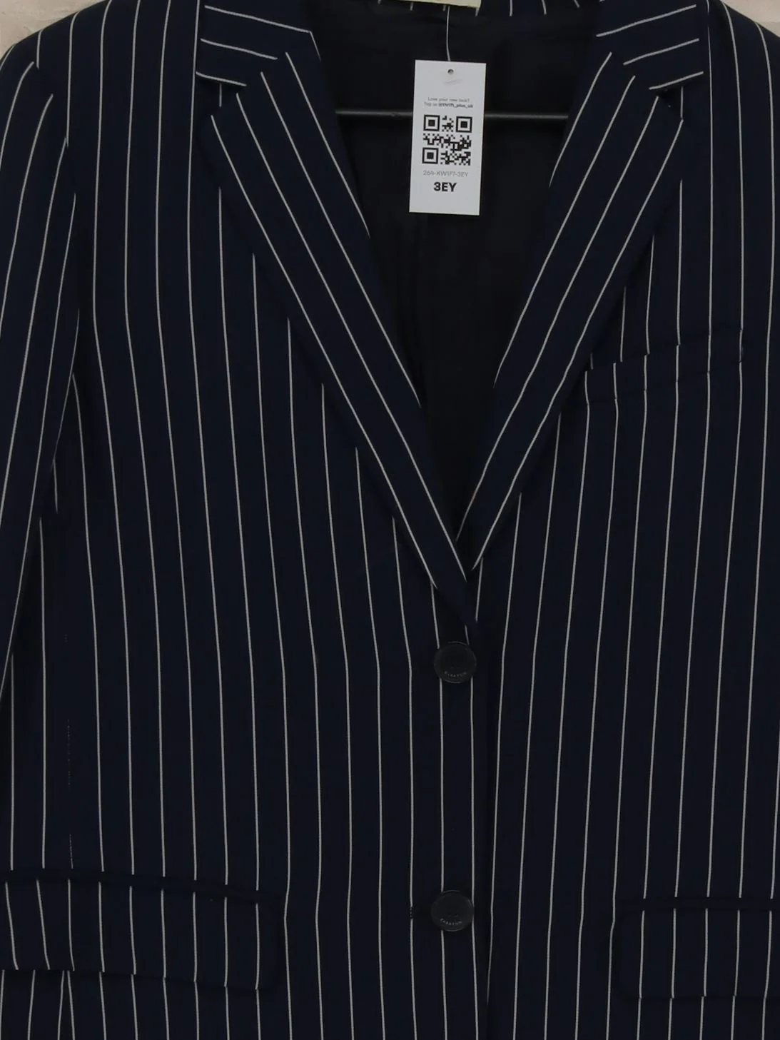 Babaton Women's Blazer S Blue Striped Polyester with Viscose, Other Overcoat - Image 3