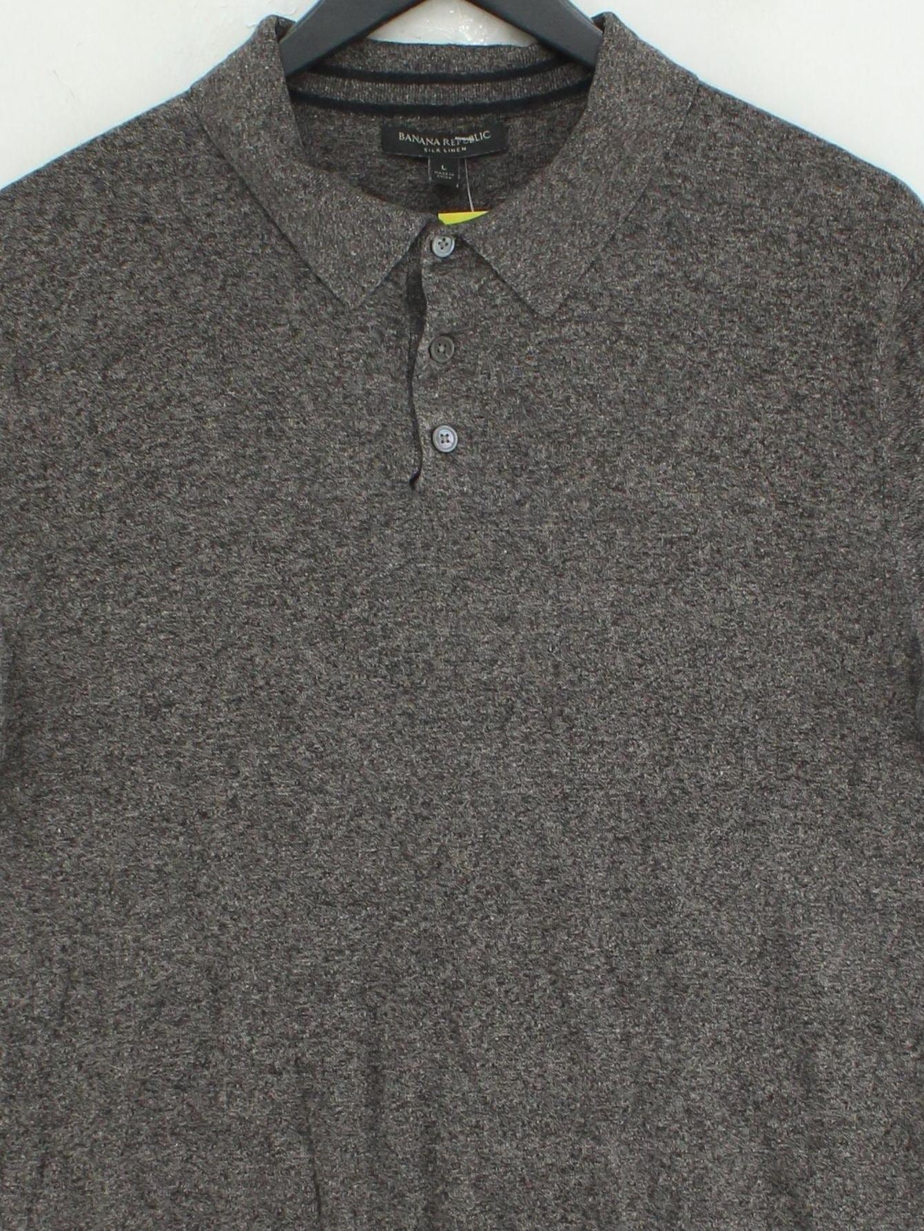 Banana Republic Men's Polo L Grey Silk with Linen Basic - Image 3