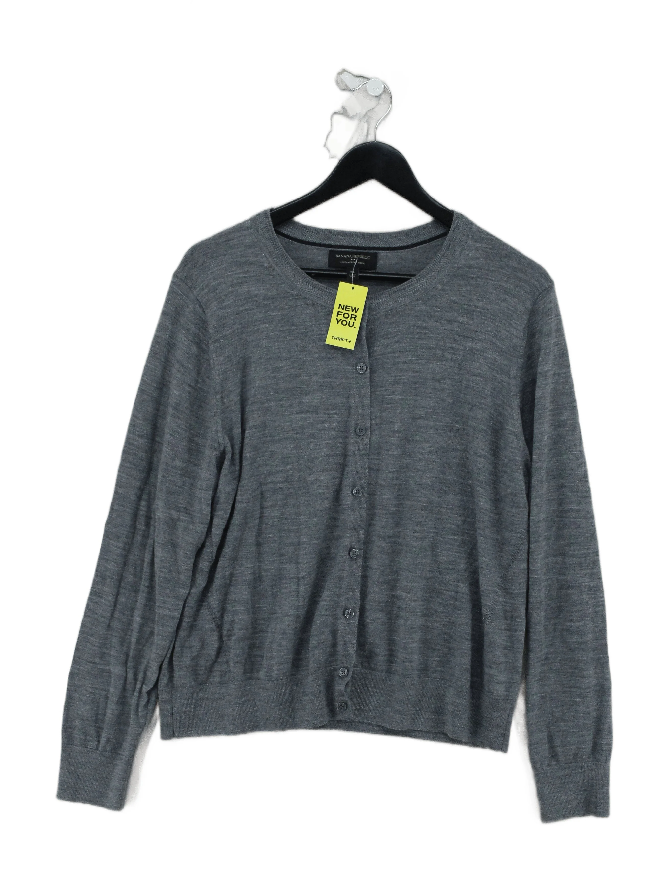 Banana Republic Women's Cardigan XL Grey 100% Wool Round Neck Cardigan