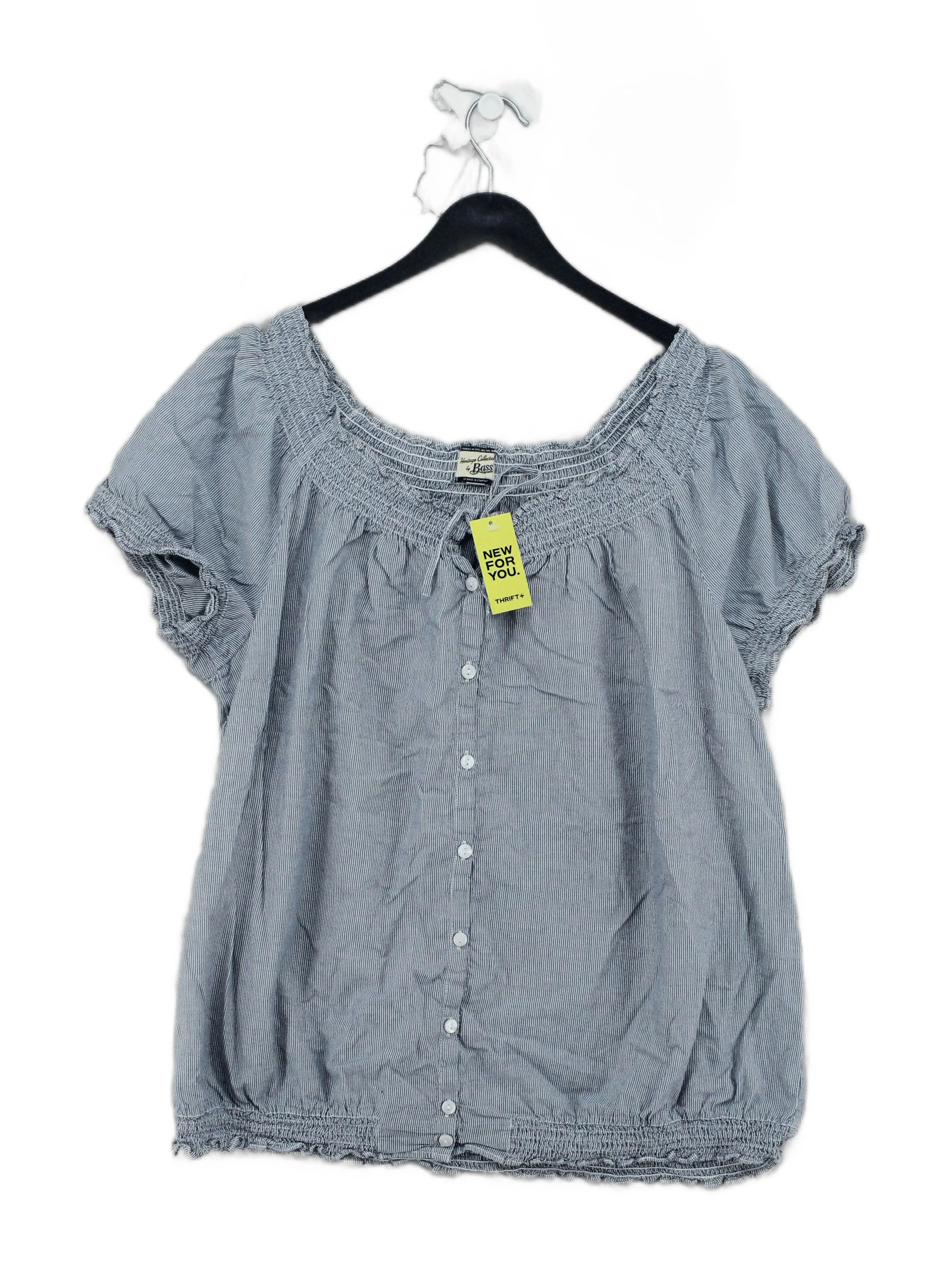 Bass Women's Top XXL Blue Striped 100% Cotton Short Sleeve Round Neck Basic